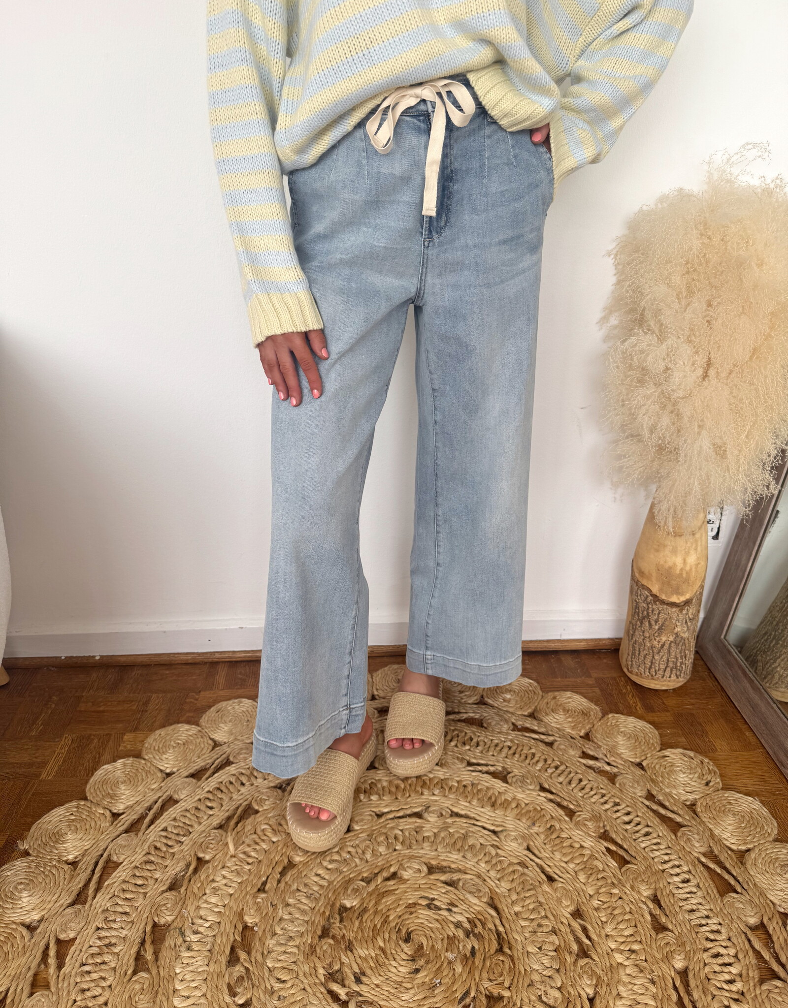 Alexa Washed Denim Wide Leg Tie Pant