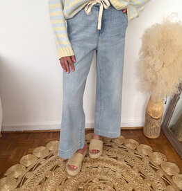 Alexa Washed Denim Wide Leg Tie Pant