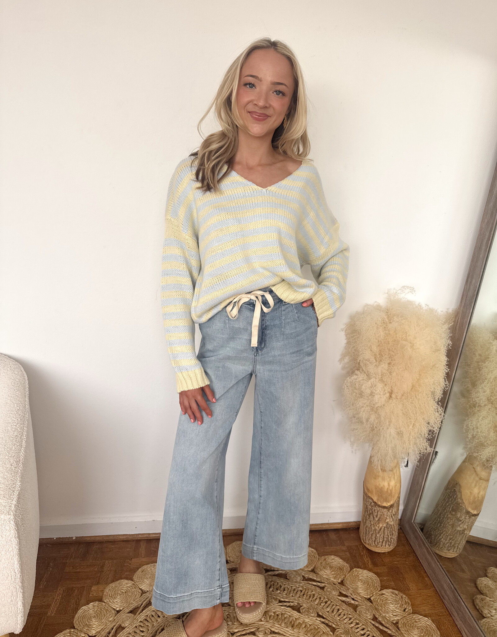 Alexa Washed Denim Wide Leg Tie Pant