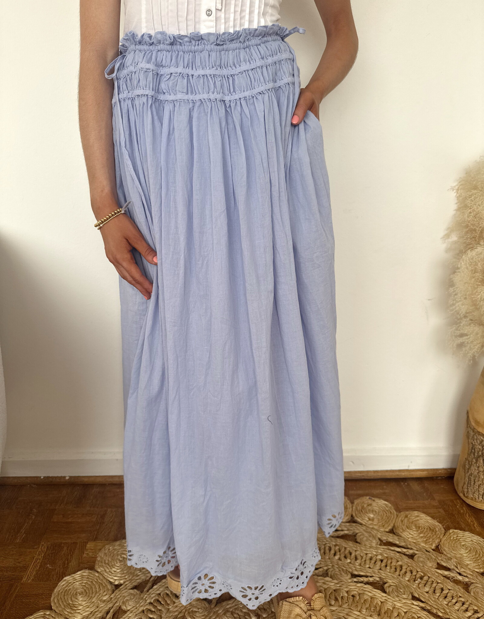 Giada Eyelet Hem Side Tie Skirt