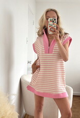 Angelique Zip Up Contrast Detail Stripe Dress