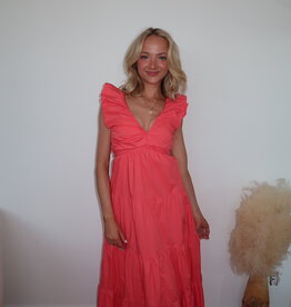 Bimini Poplin V Neck Shirred Maxi Dress