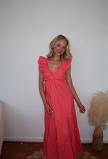 Bimini Poplin V Neck Shirred Maxi Dress