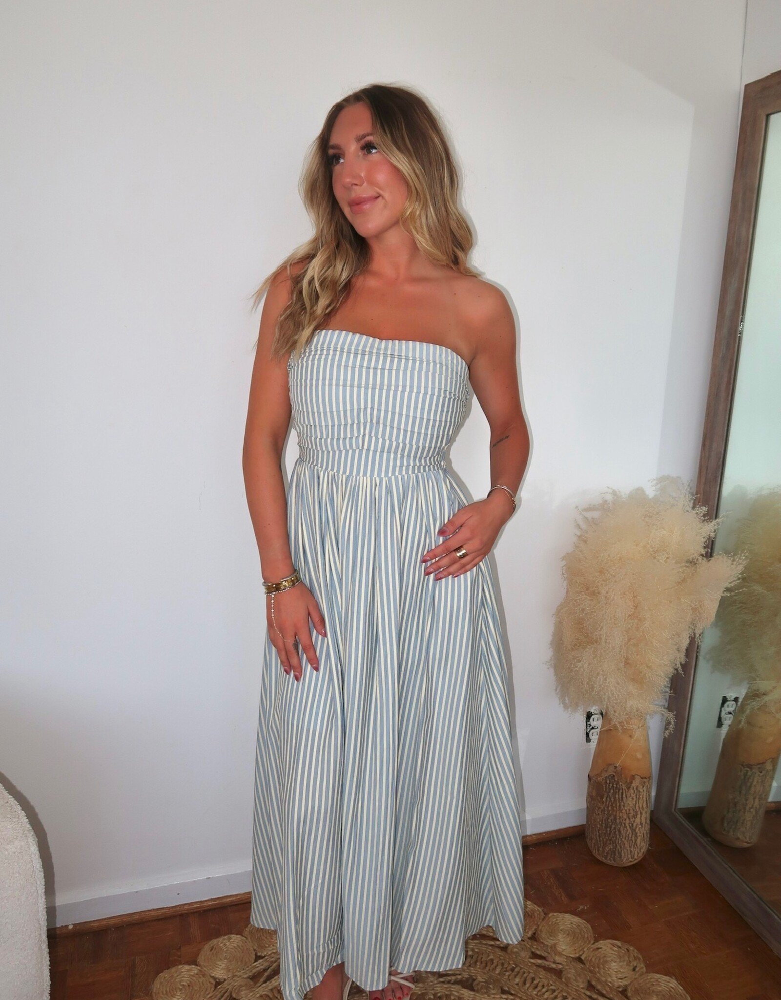 Darra Stripe Strapless Flare Maxi Dress