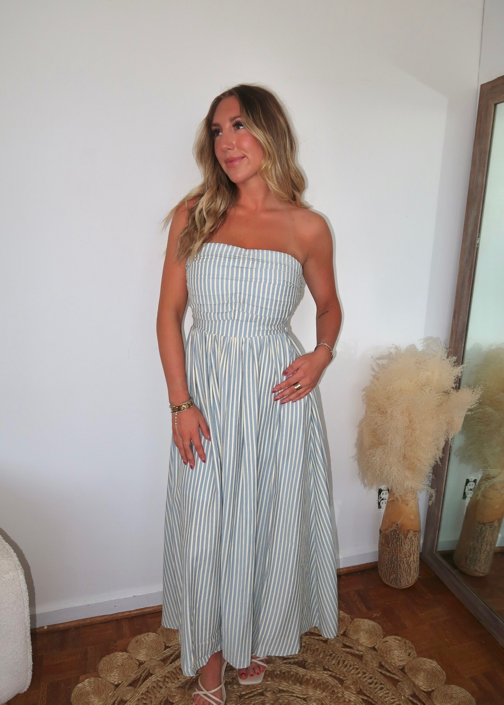 Darra Stripe Strapless Flare Maxi Dress