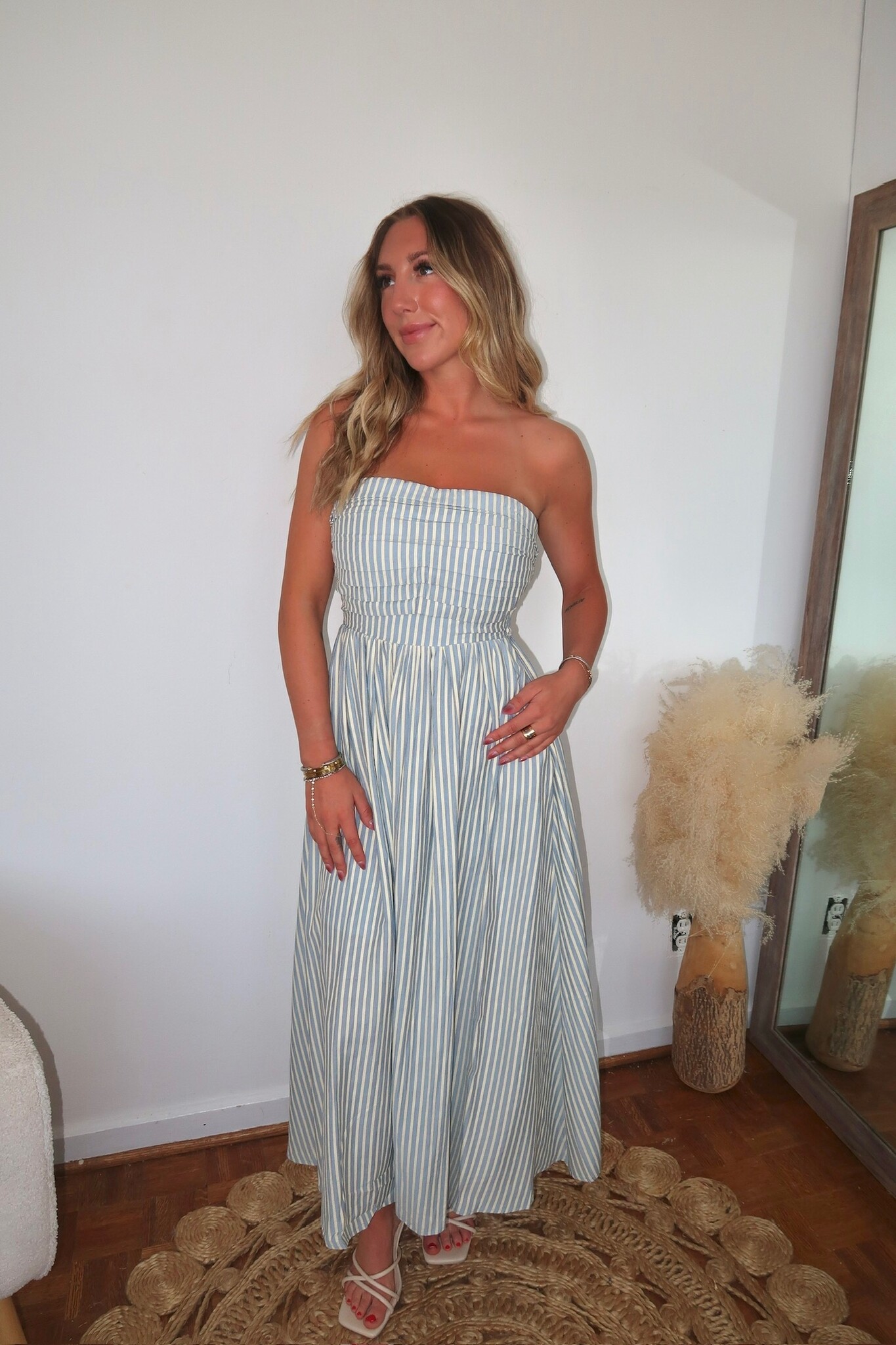 Darra Stripe Strapless Flare Maxi Dress - Women's Clothing | The Pink Turtle
