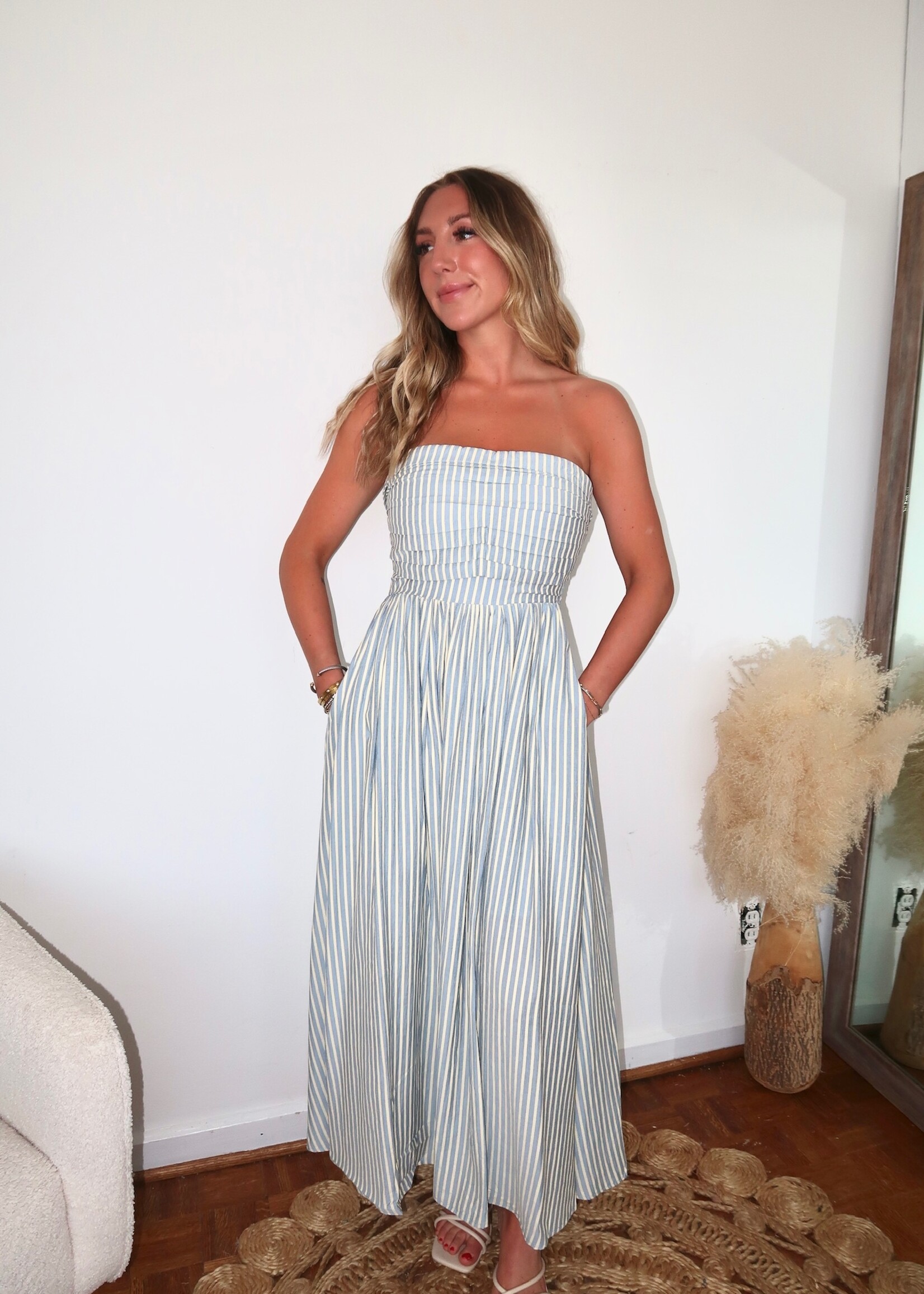Darra Stripe Strapless Flare Maxi Dress