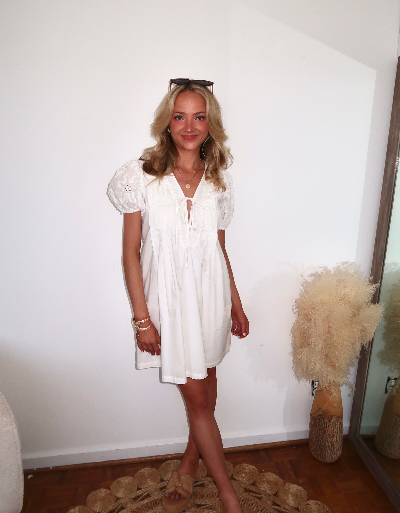 Baylor V-Neck Puff Short Sleeve Dress