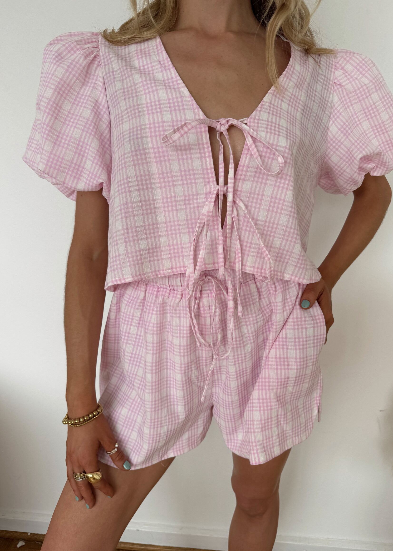 Blythe Plaid Bow Blouse & Short Set