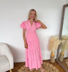Binky Bubble Sleeve Tiered Midi Dress