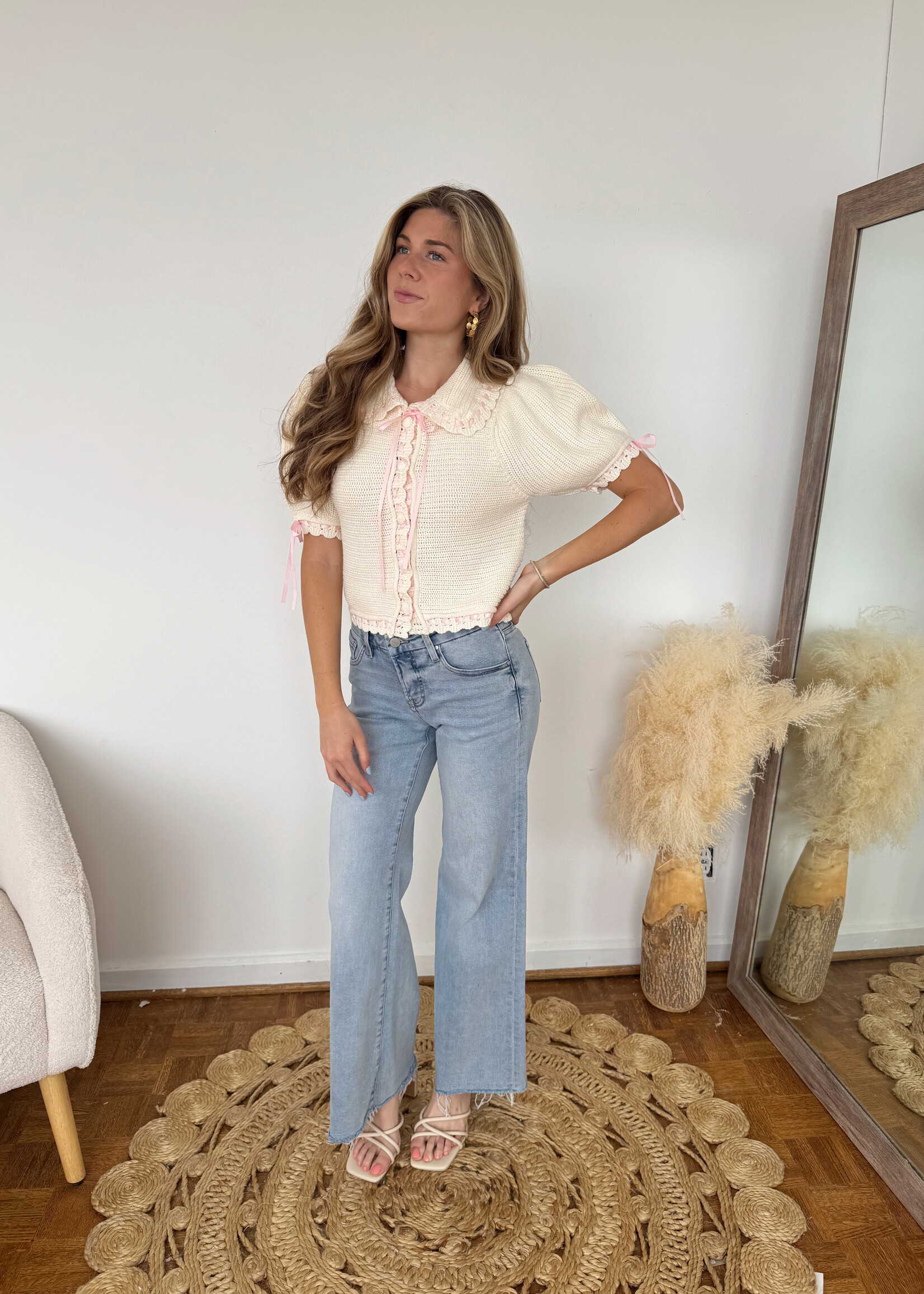 Elena Crochet Button Down Blouse