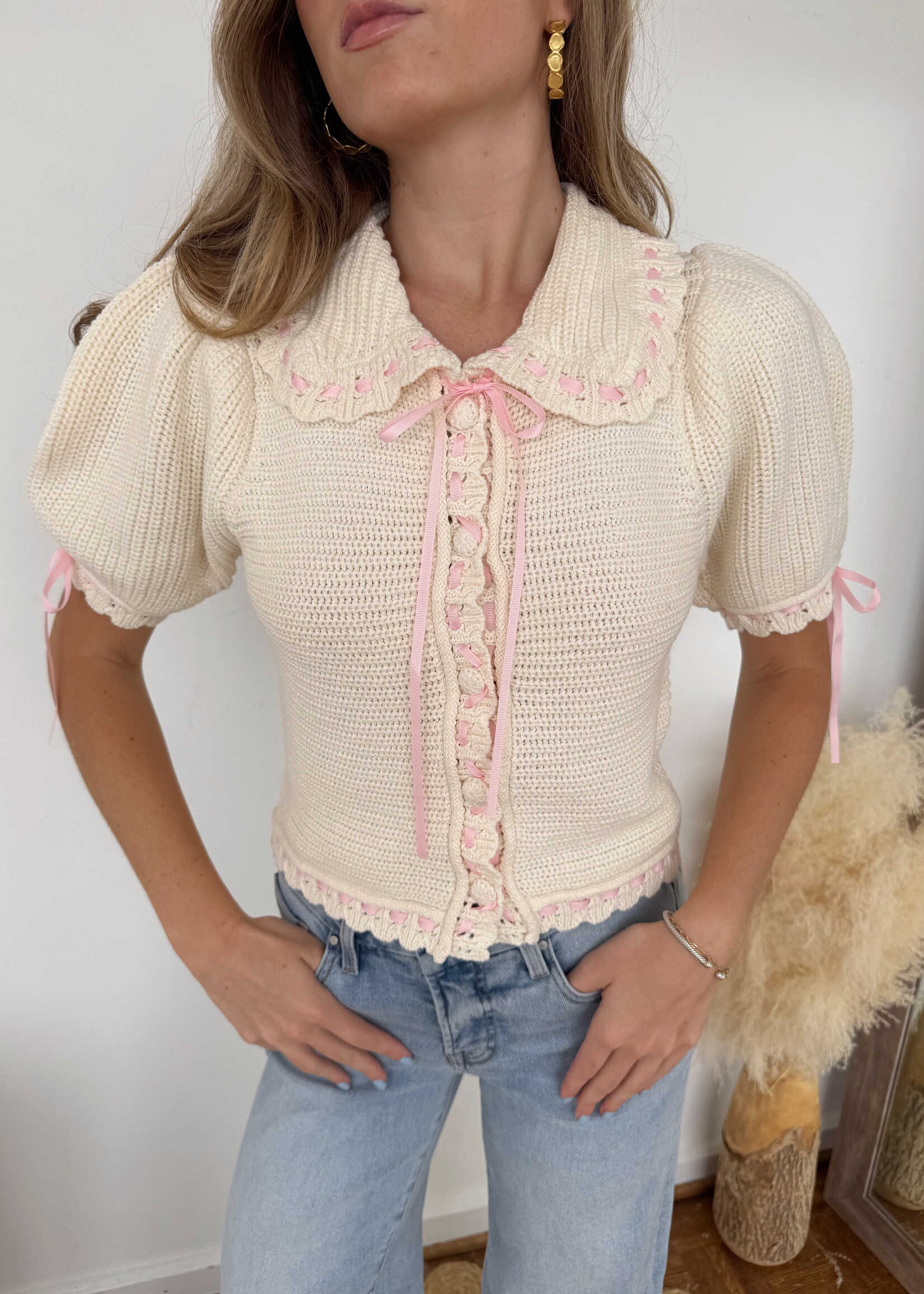 Elena Crochet Button Down Blouse