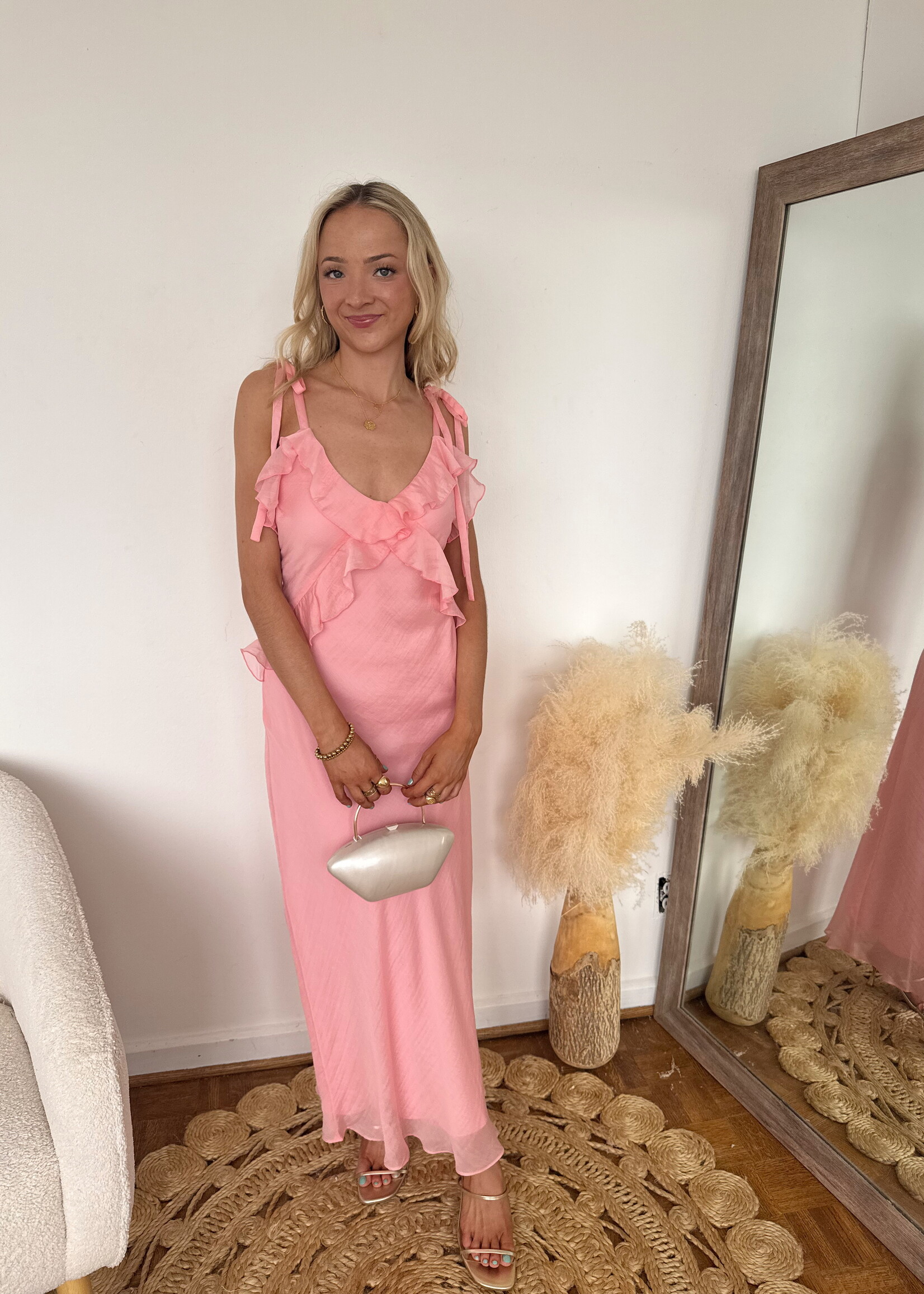 Adalina Ruffle Tie Strap Maxi Dress