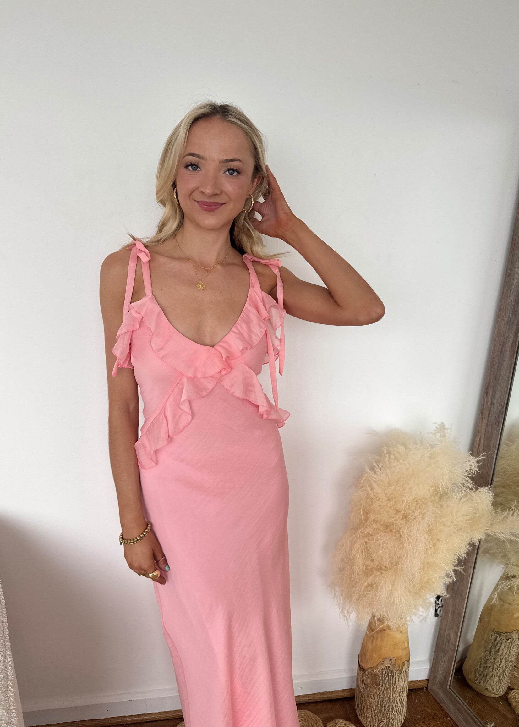 Adalina Ruffle Tie Strap Maxi Dress