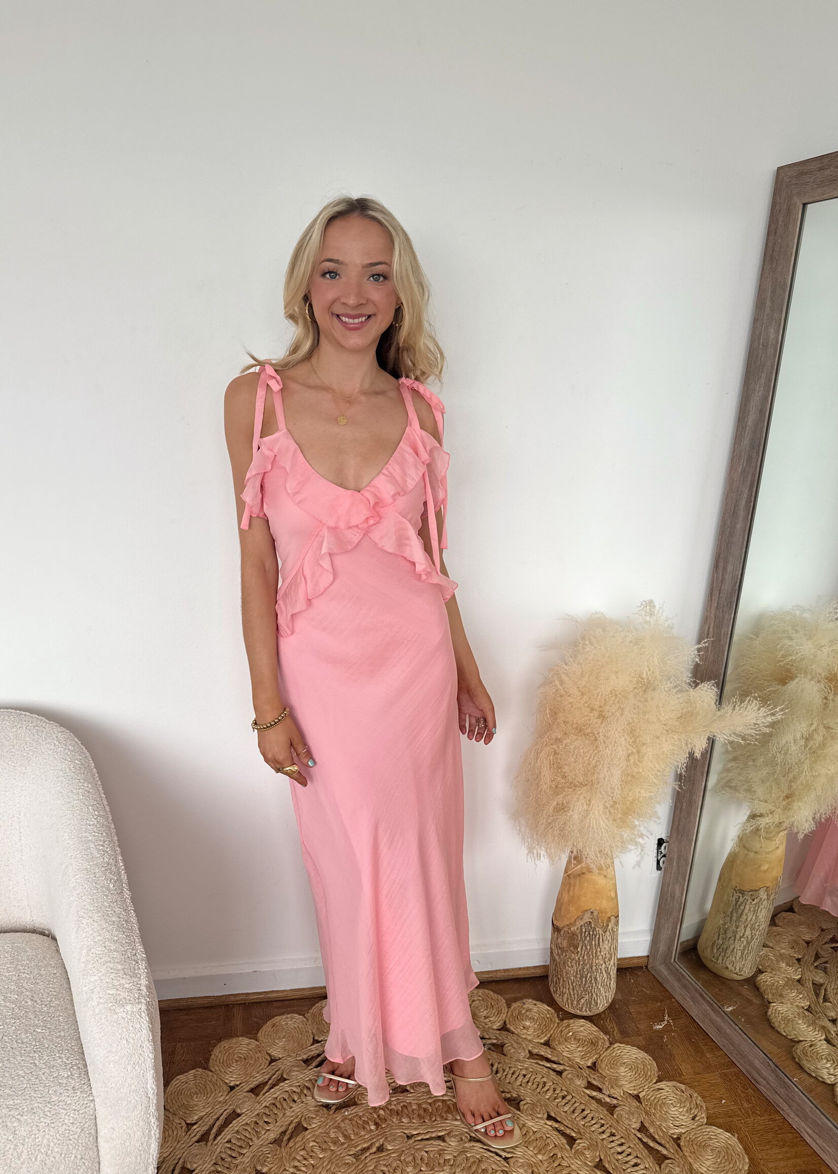 Adalina Ruffle Tie Strap Maxi Dress
