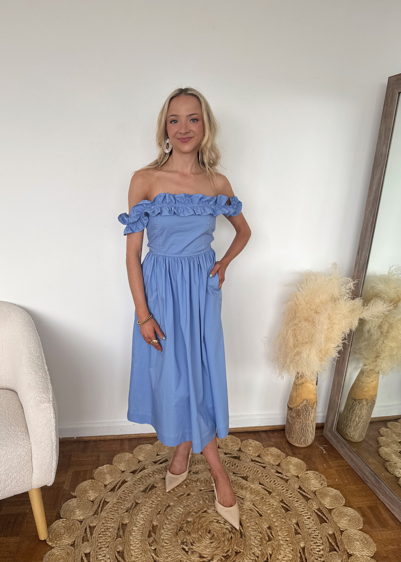 Aura Cotton Poplin Ruffle Midi Dress