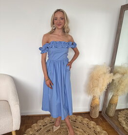 Aura Cotton Poplin Ruffle Midi Dress