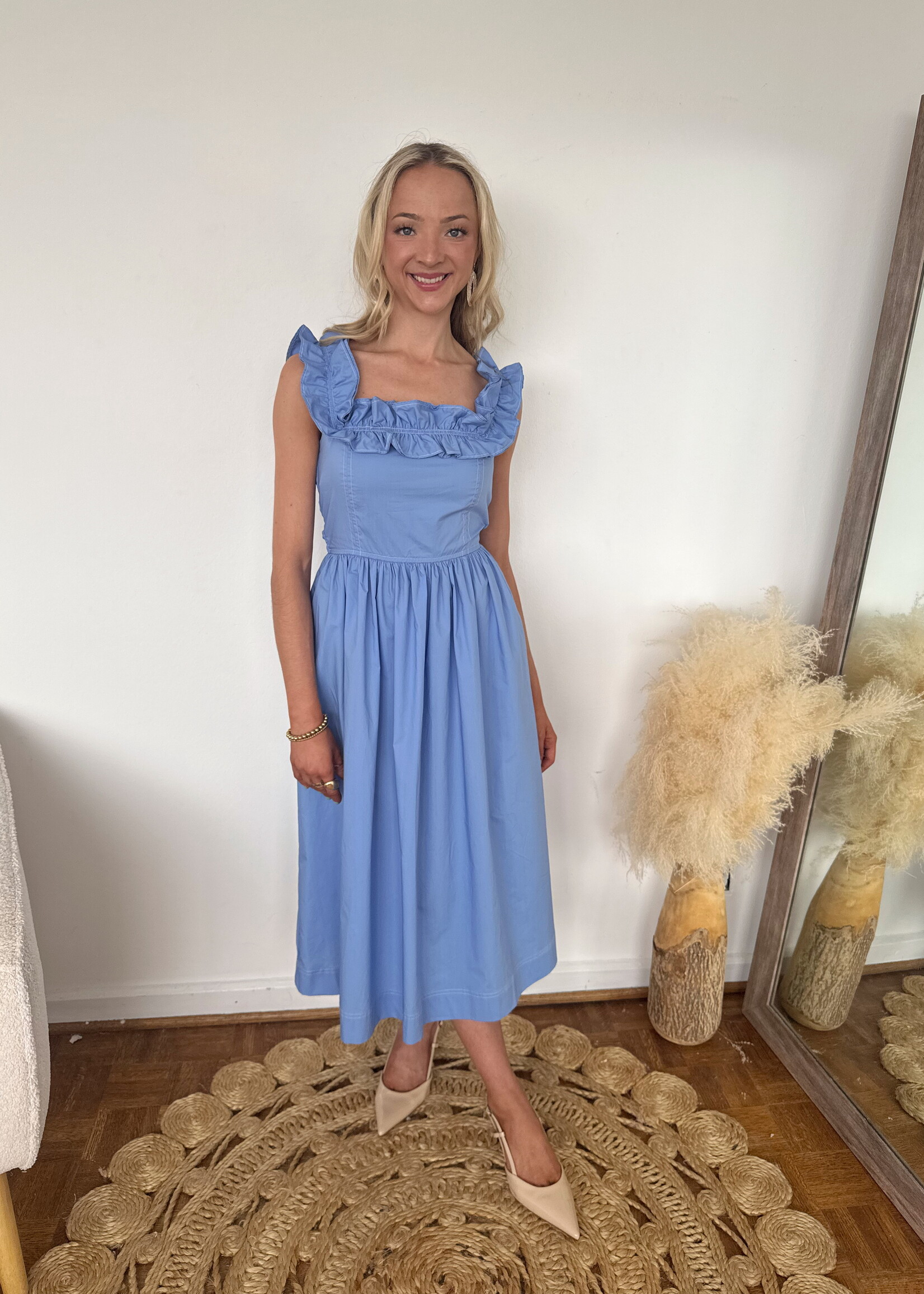 Aura Cotton Poplin Ruffle Midi Dress