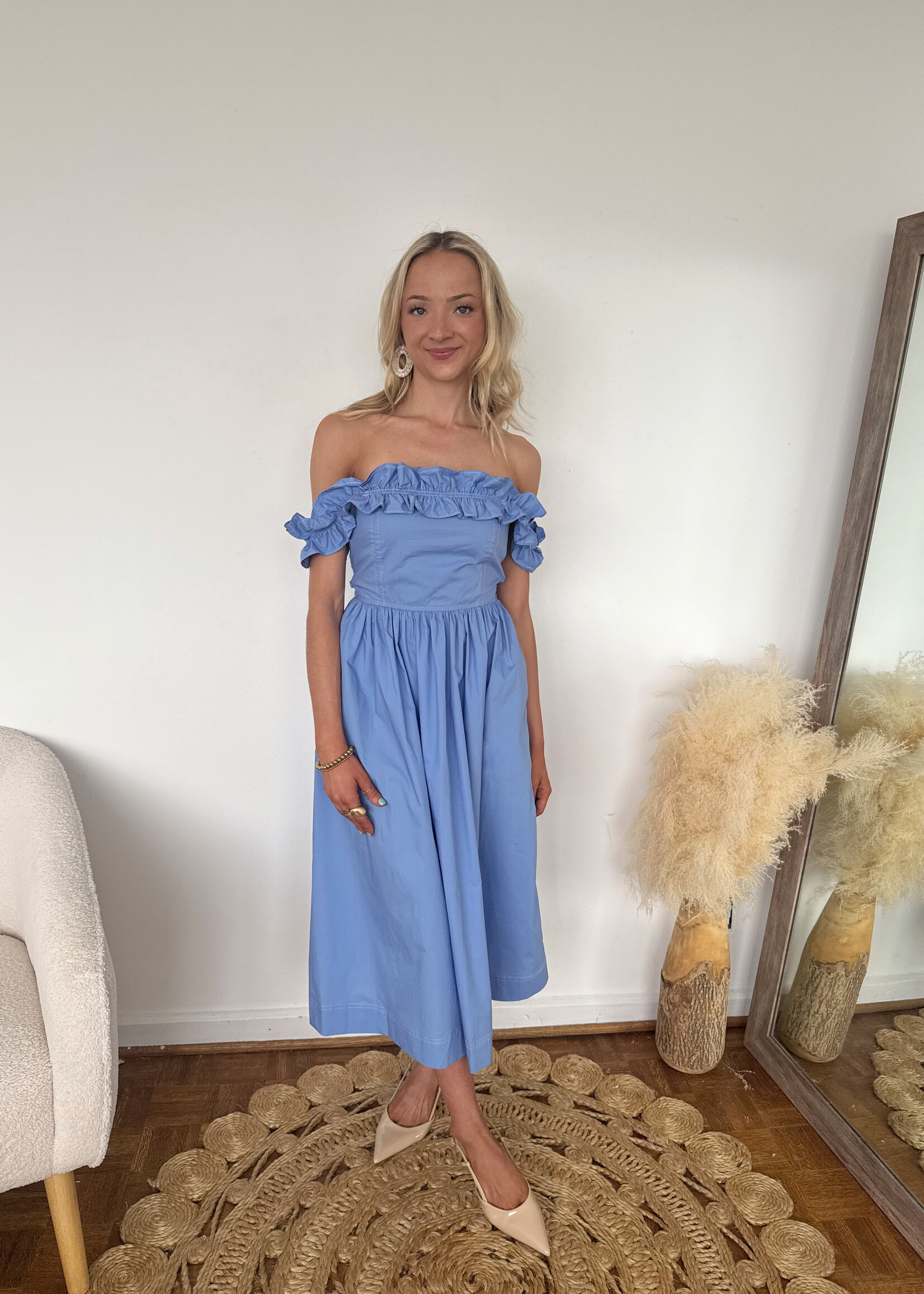 Aura Cotton Poplin Ruffle Midi Dress
