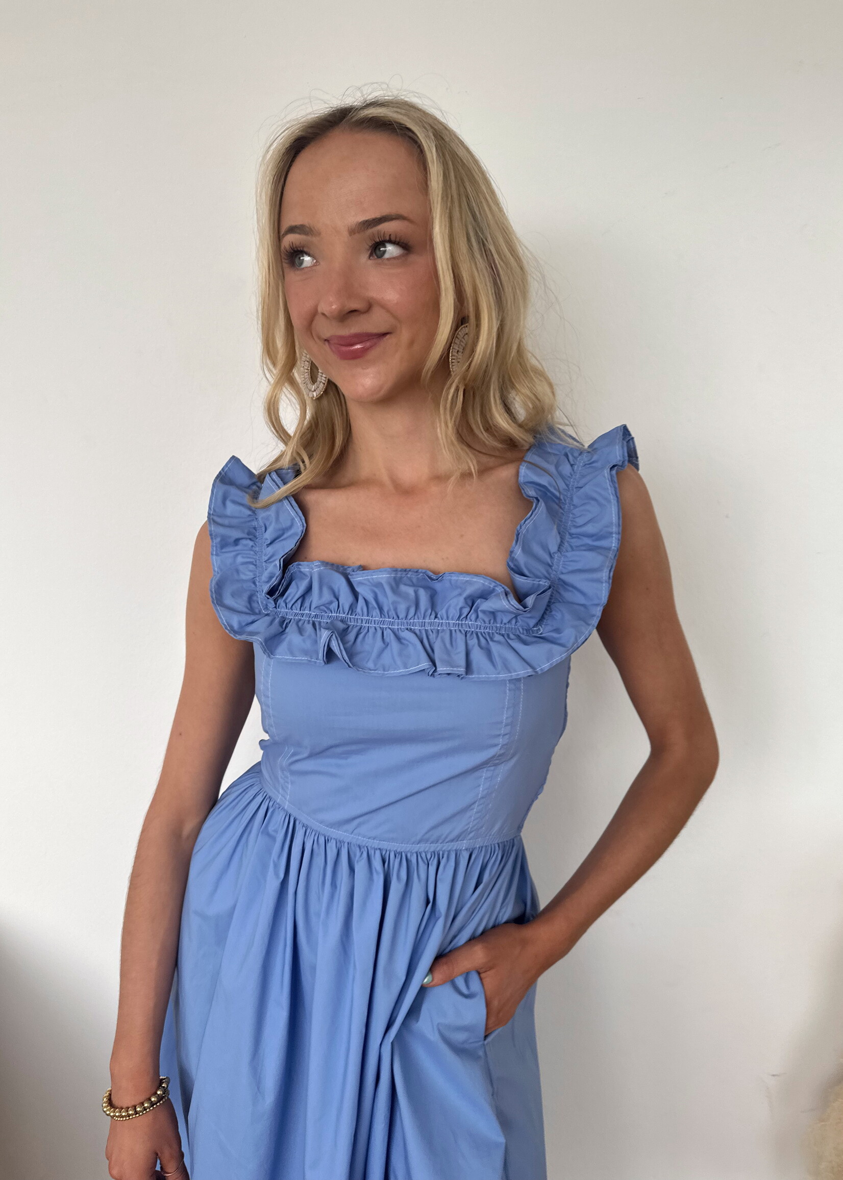Aura Cotton Poplin Ruffle Midi Dress