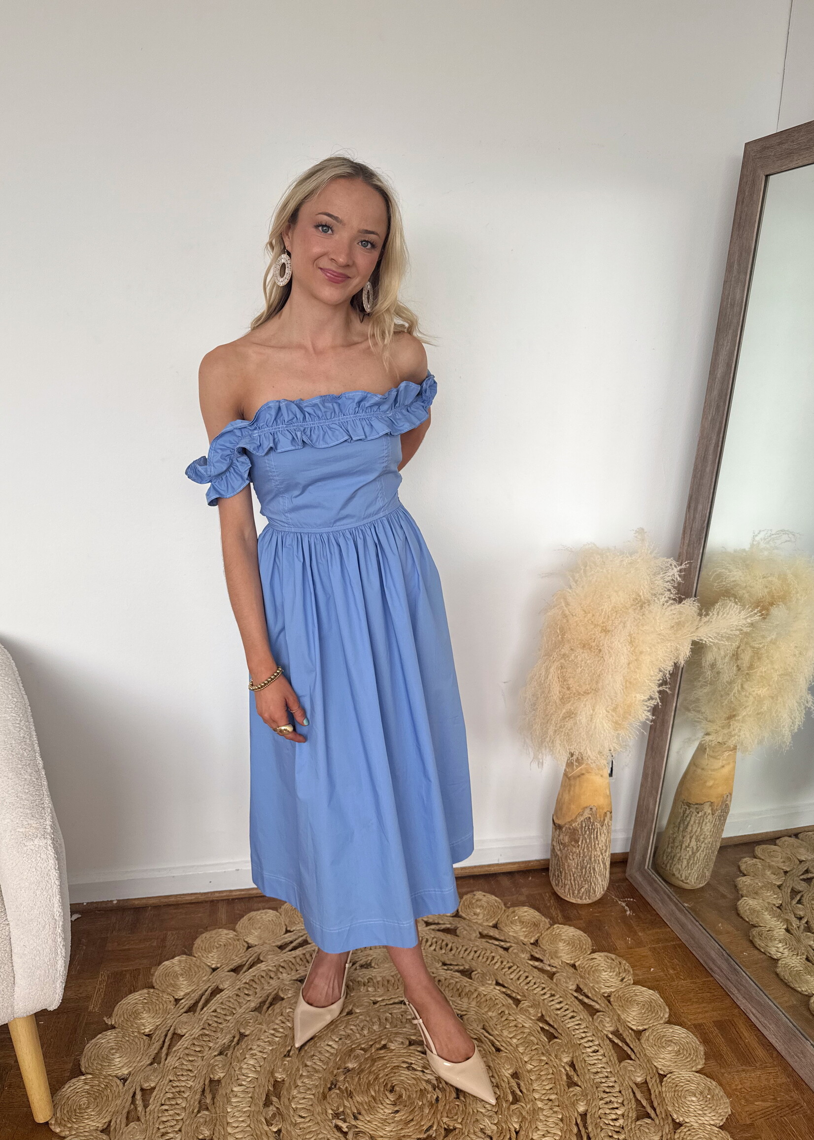 Aura Cotton Poplin Ruffle Midi Dress