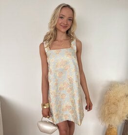 Fifi Jacquard Floral Print Square Neckline Mini Dress