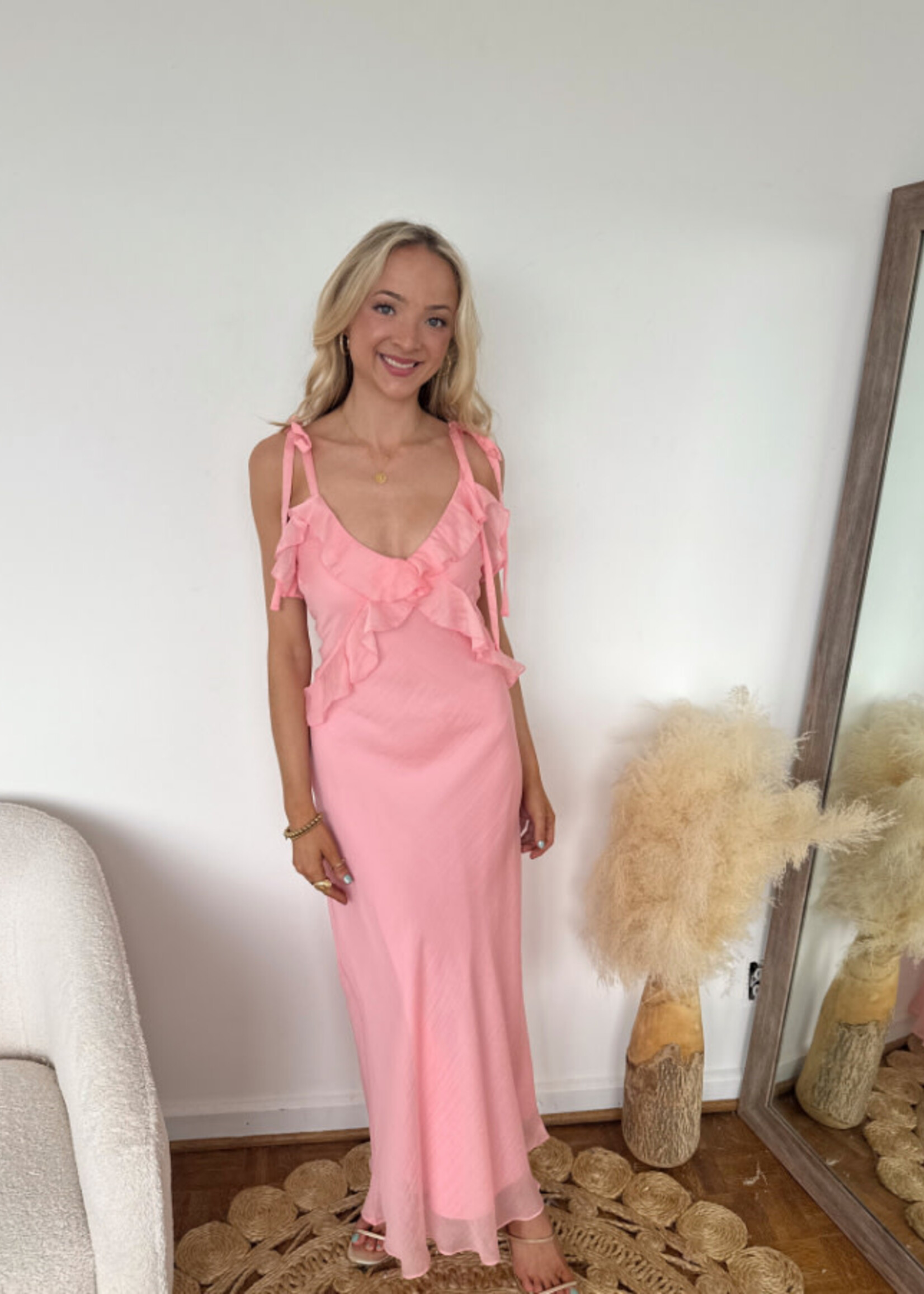 Adalina Ruffle Tie Strap Maxi Dress