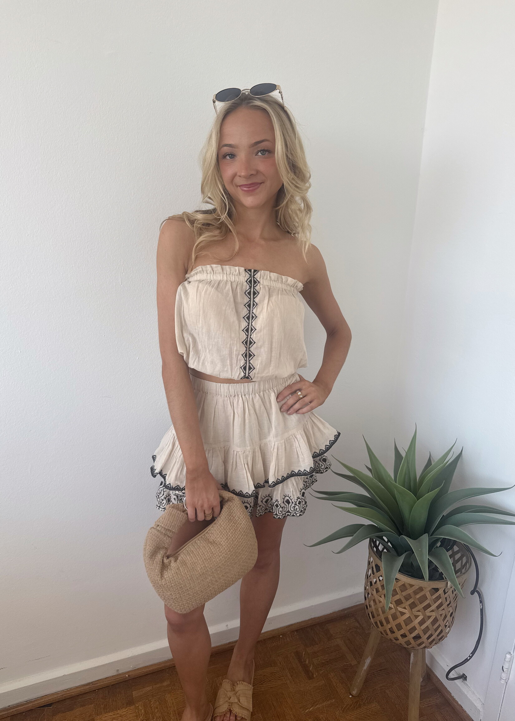 Saylor Embroidered Strapless Top