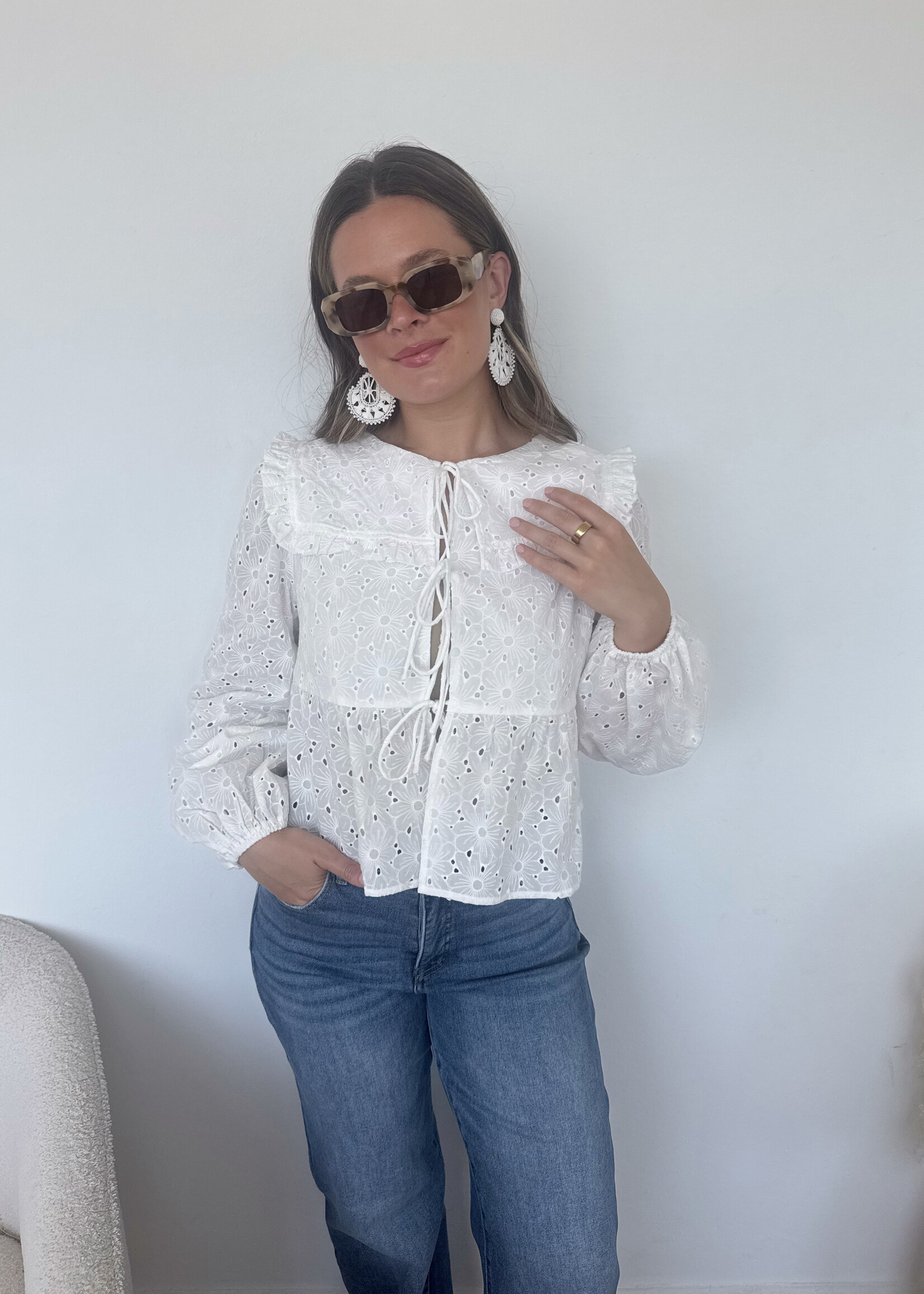 Breslin Eyelet Peter Pan Collar Top