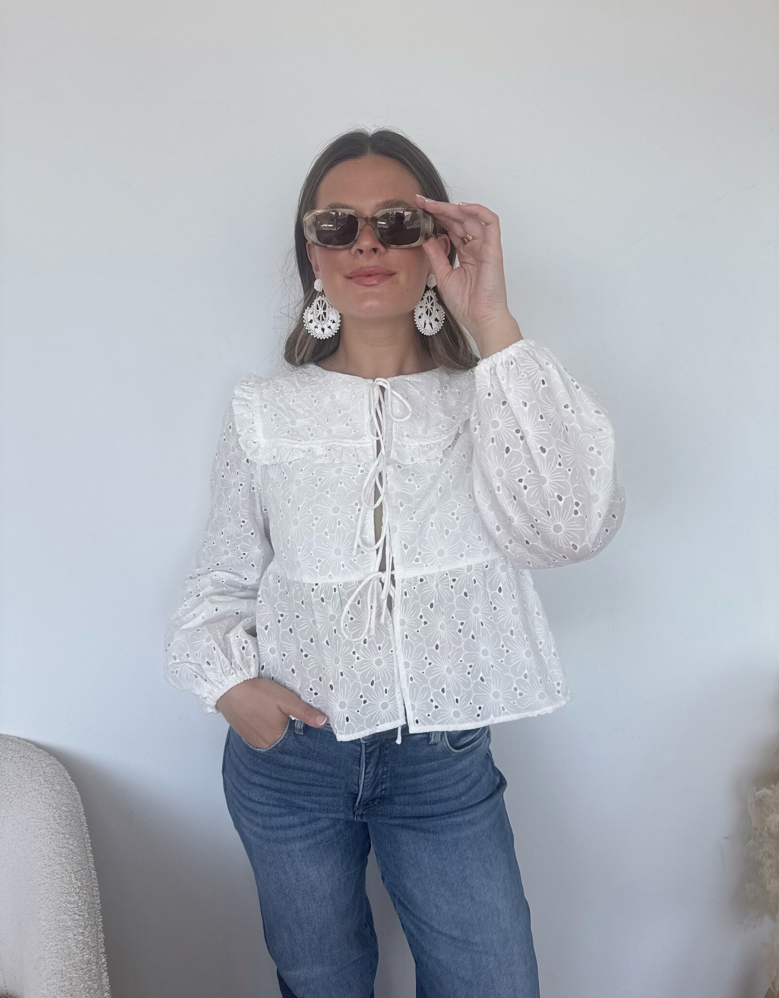 Breslin Eyelet Peter Pan Collar Top