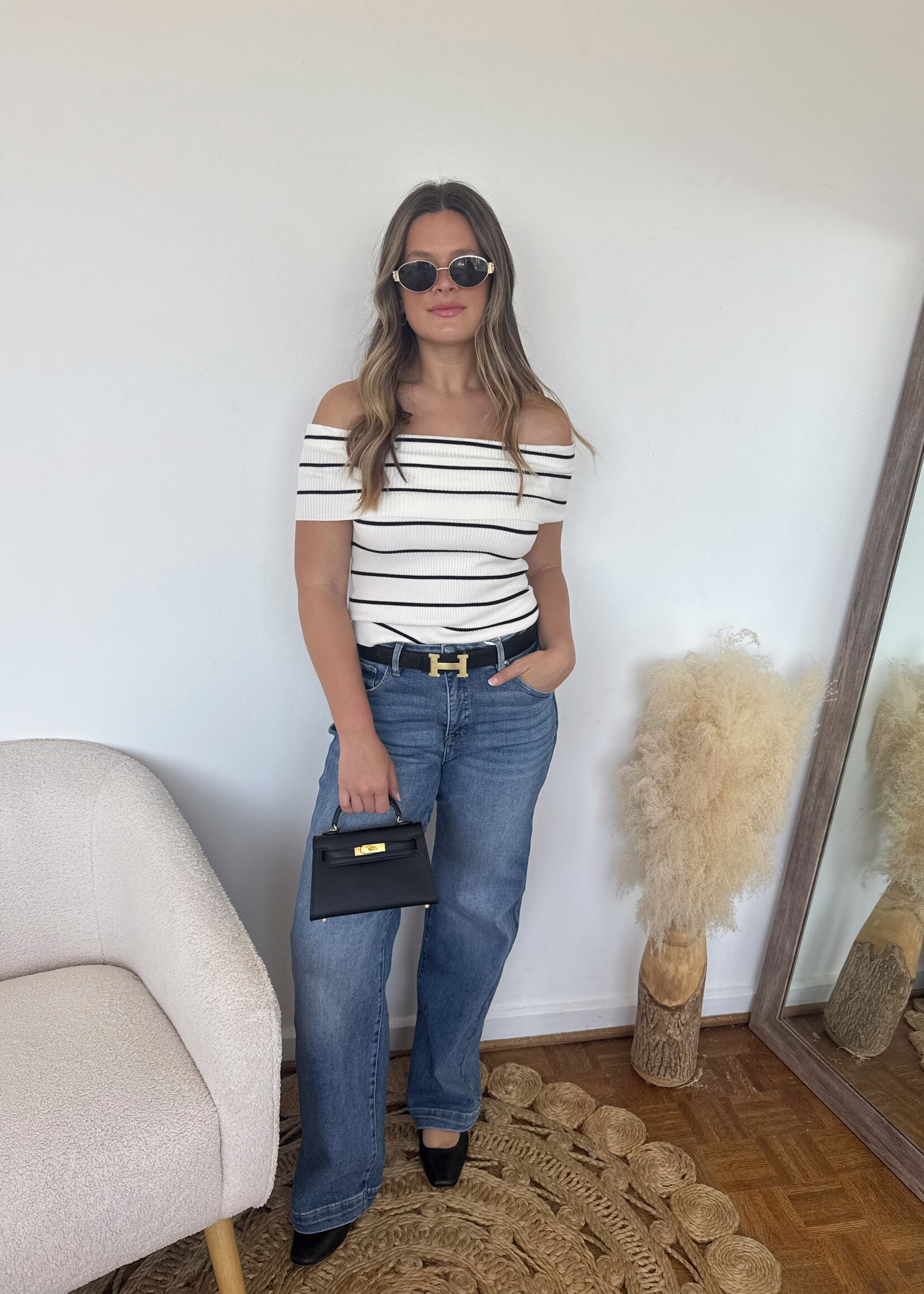 Farrah Off The Shoulder  Striped Top