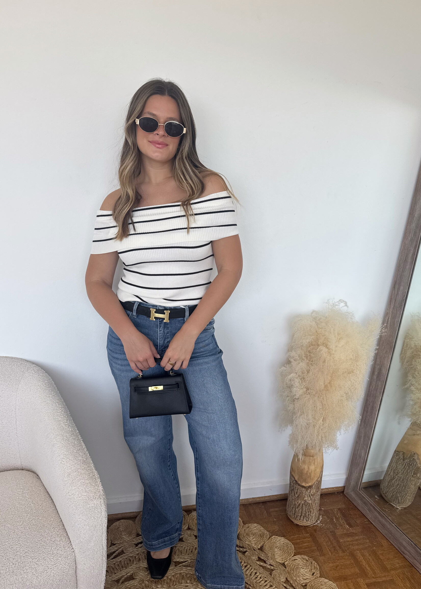 Farrah Off The Shoulder  Striped Top