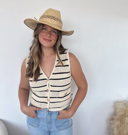 Flora Striped V-Neck Button Down Vest