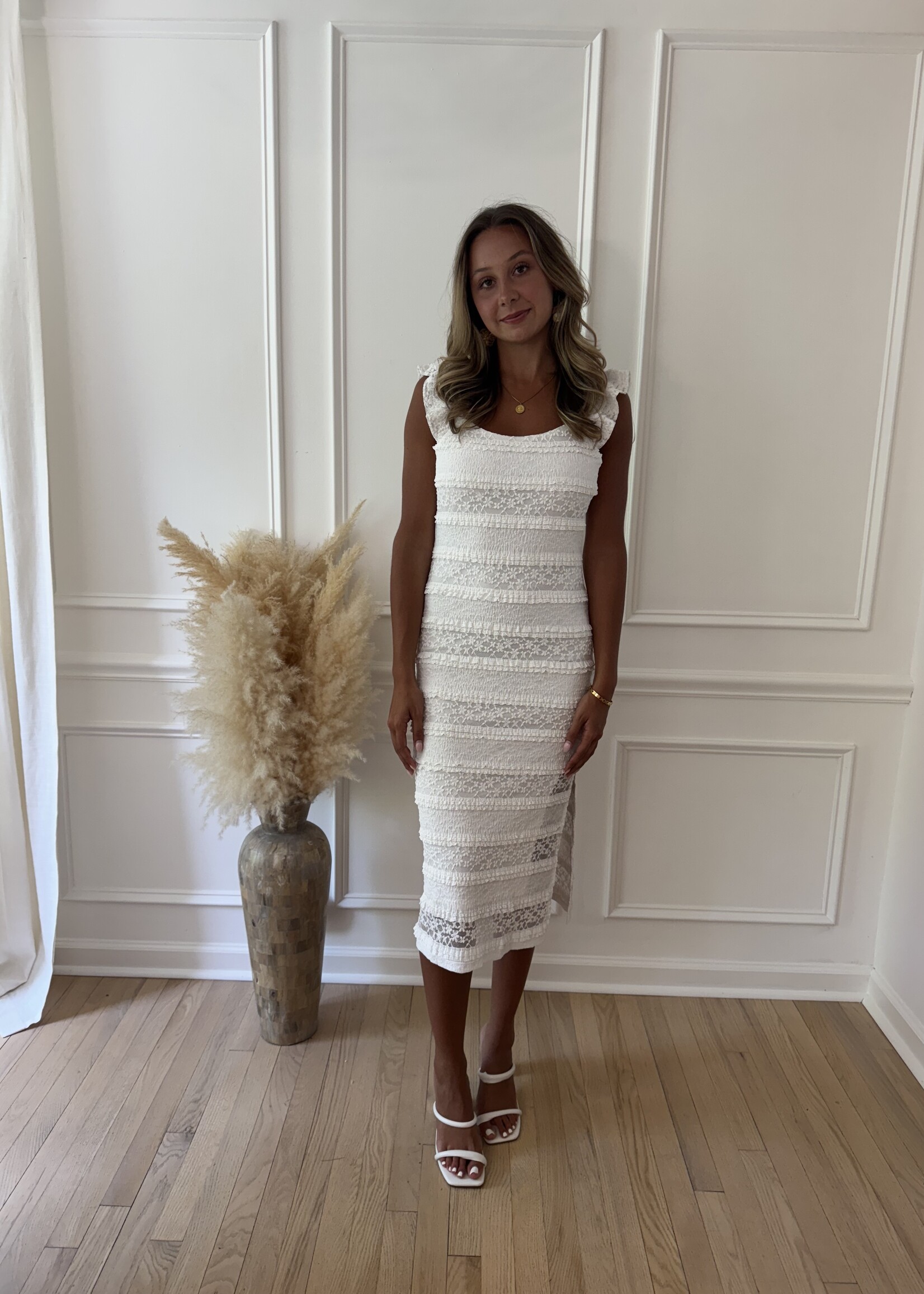 Buckley Ruffle Sleeve Lace Midi Dress