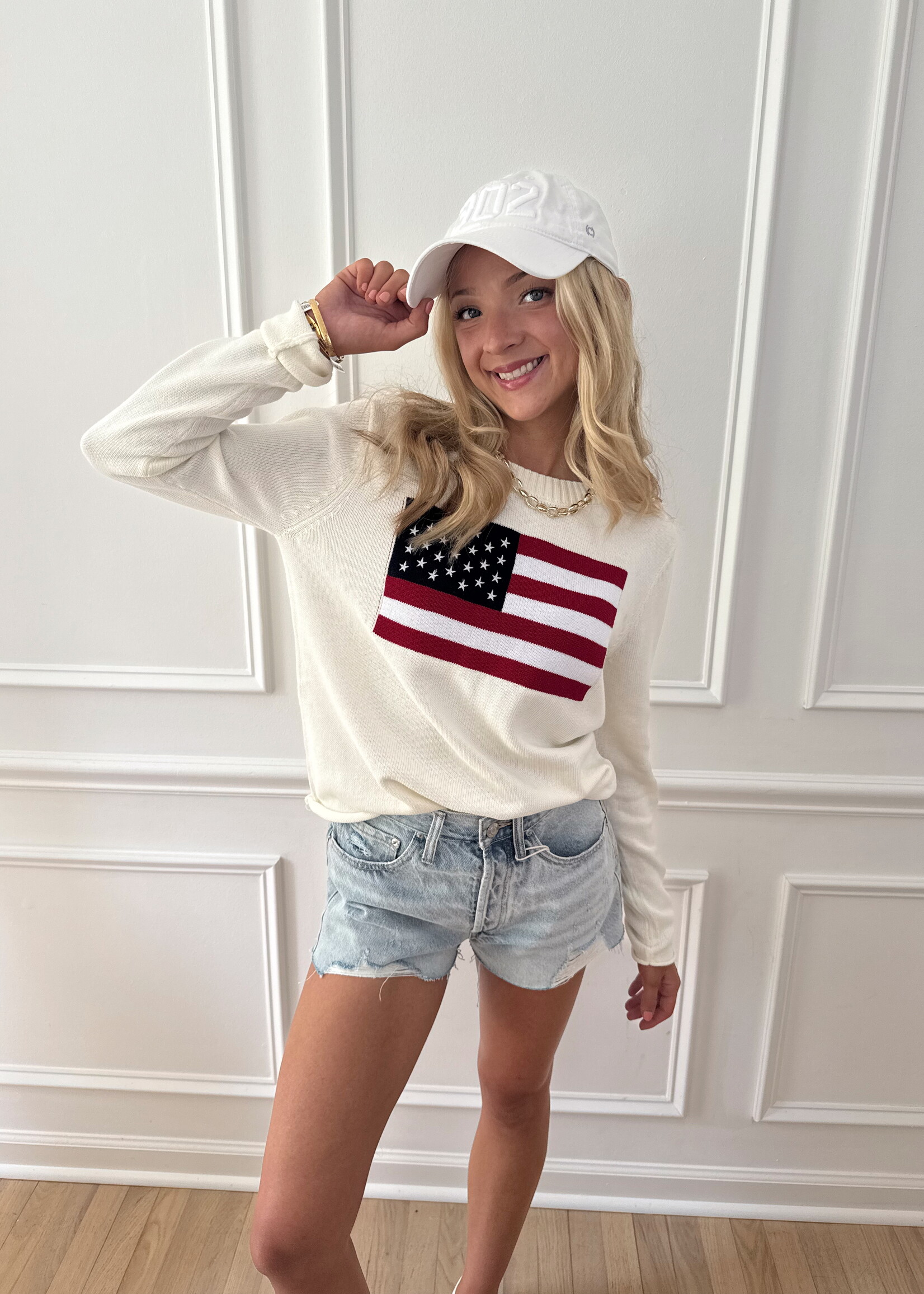 The Pink Turtle Original  American Flag Pullover Sweater