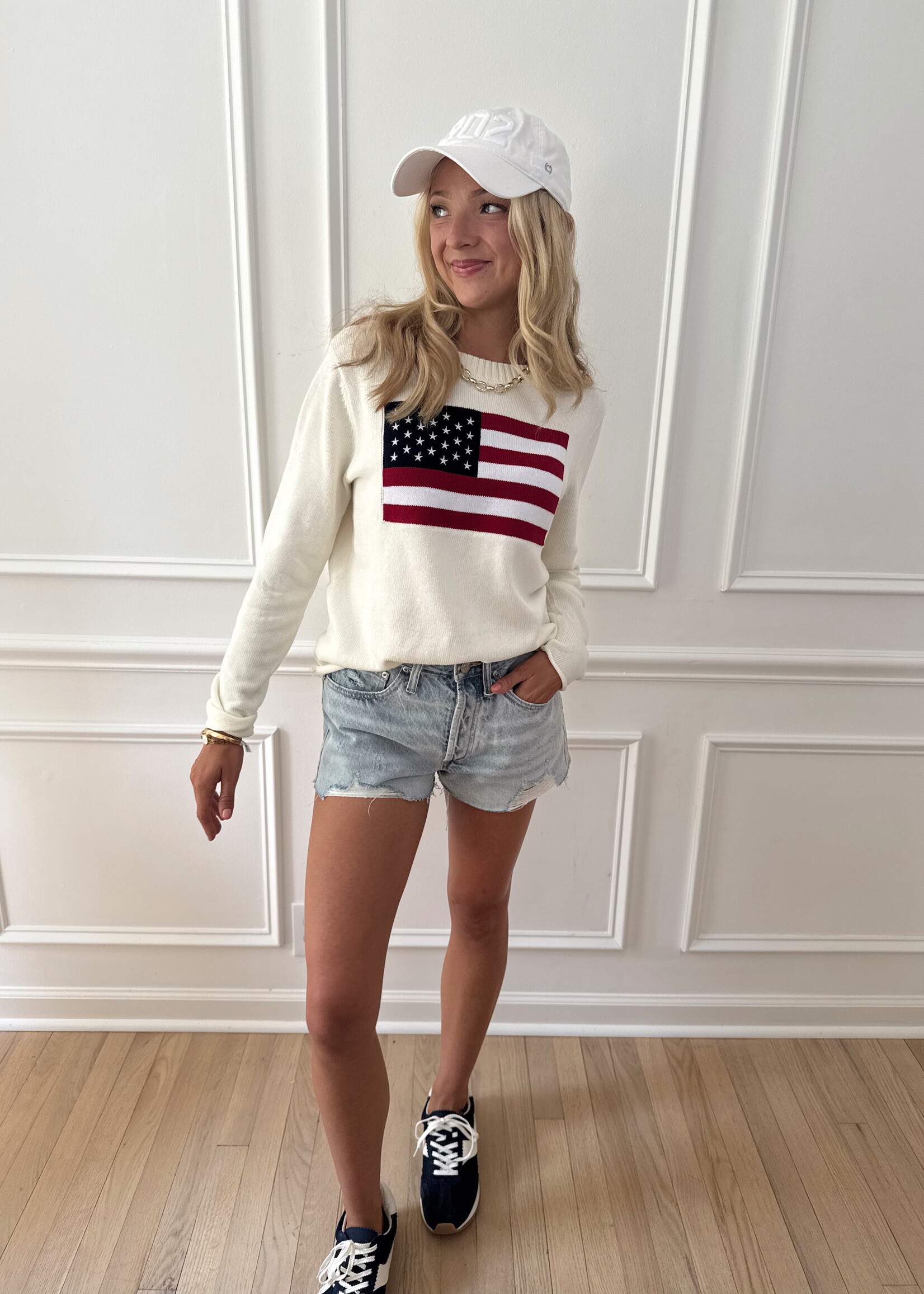 The Pink Turtle Original  American Flag Pullover Sweater