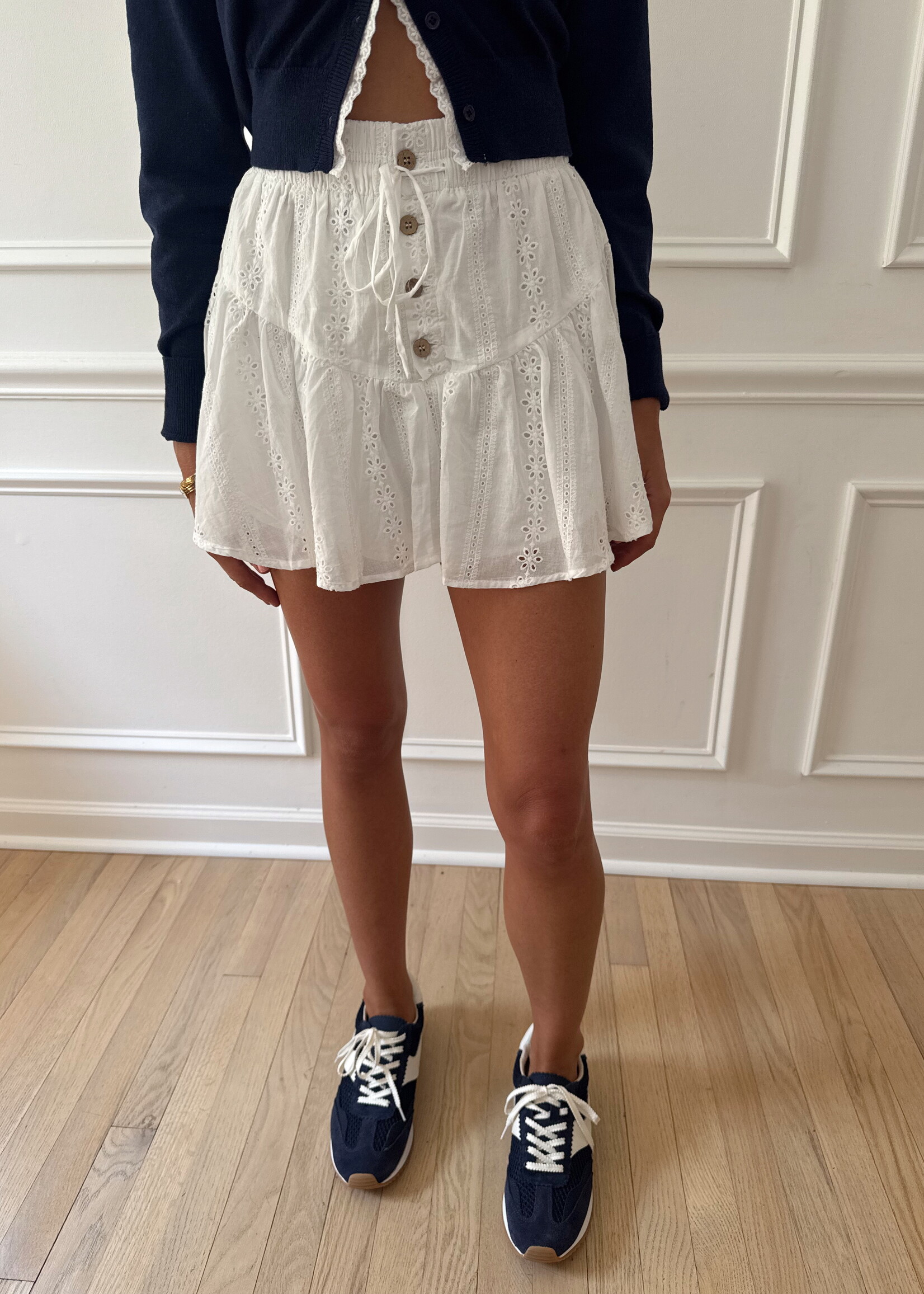 Agathea Button Up Drawstring Eyelet Mini Skort
