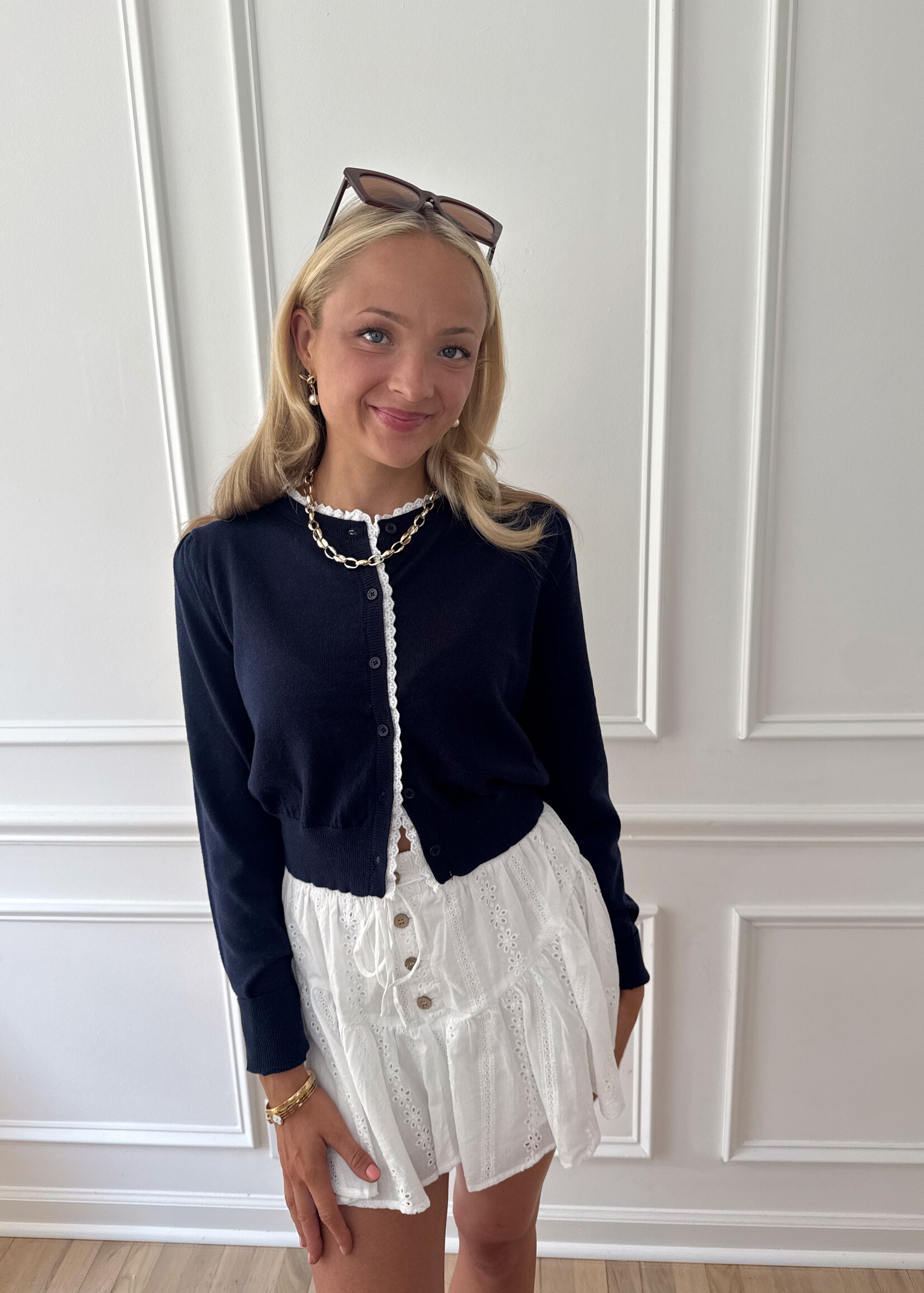 Lottie Lace Contrast Knit Cardigan