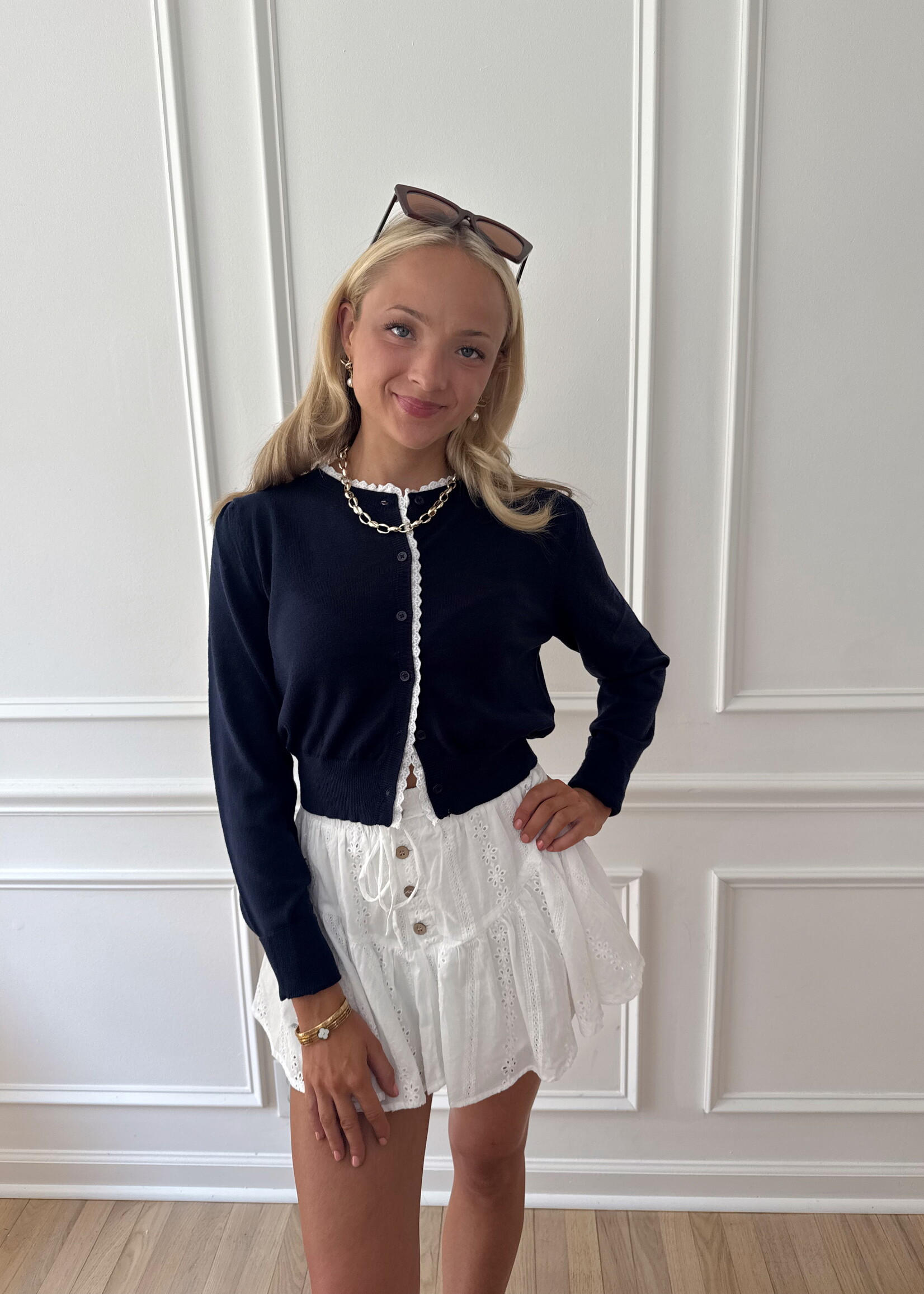 Lottie Lace Contrast Knit Cardigan