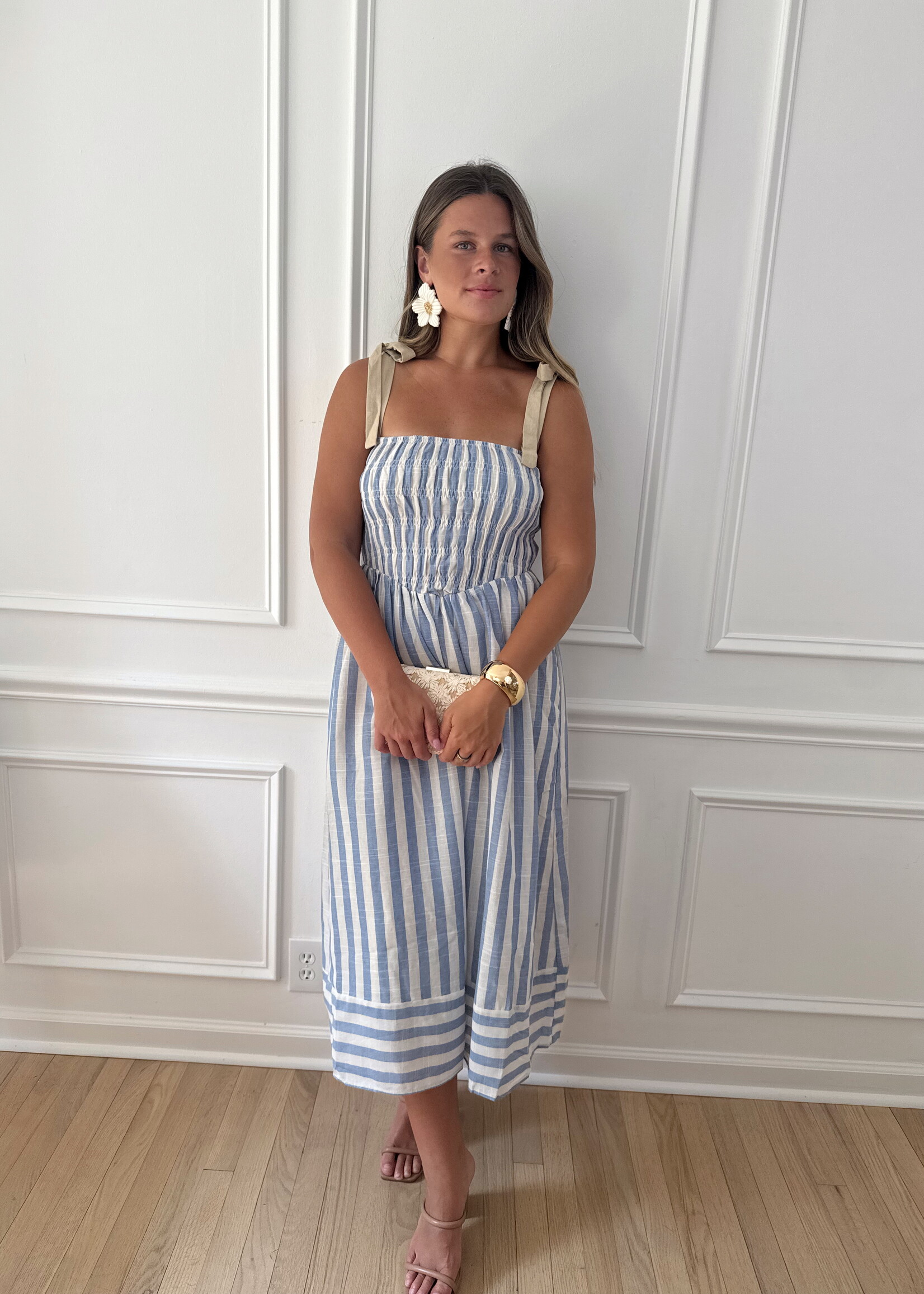 Adrianna Striped Tie Strap Midi Dress