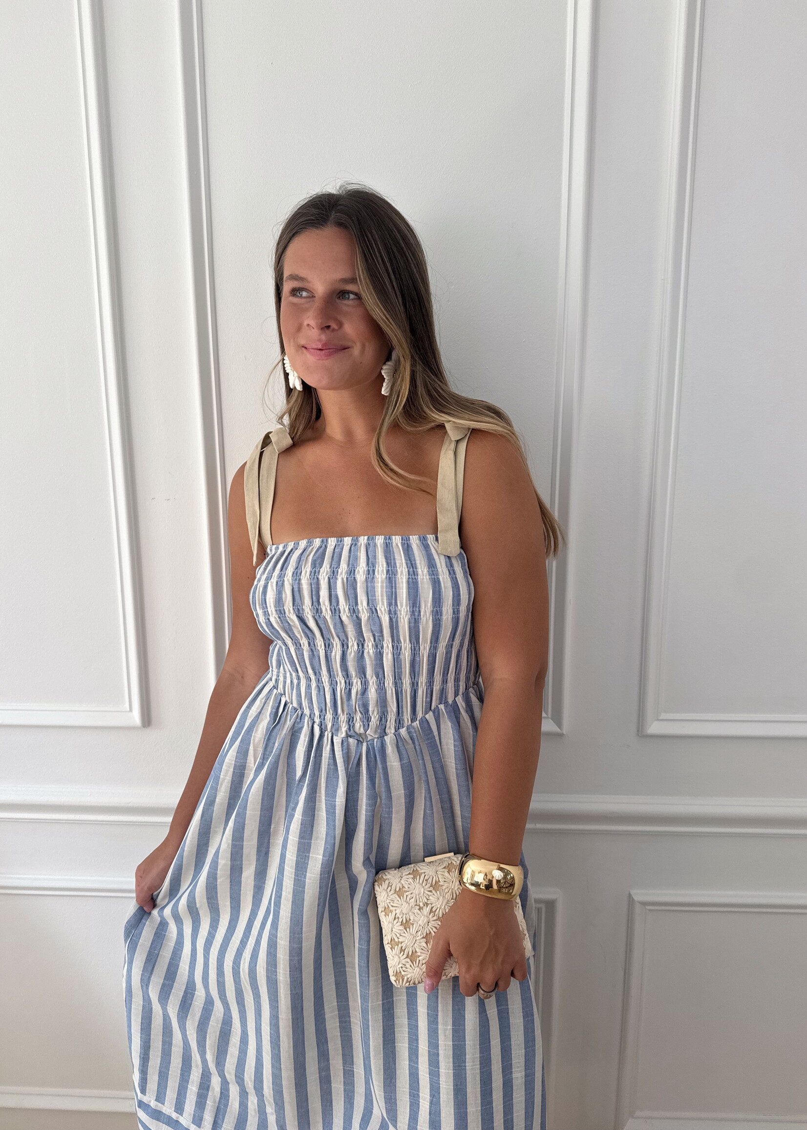 Adrianna Striped Tie Strap Midi Dress