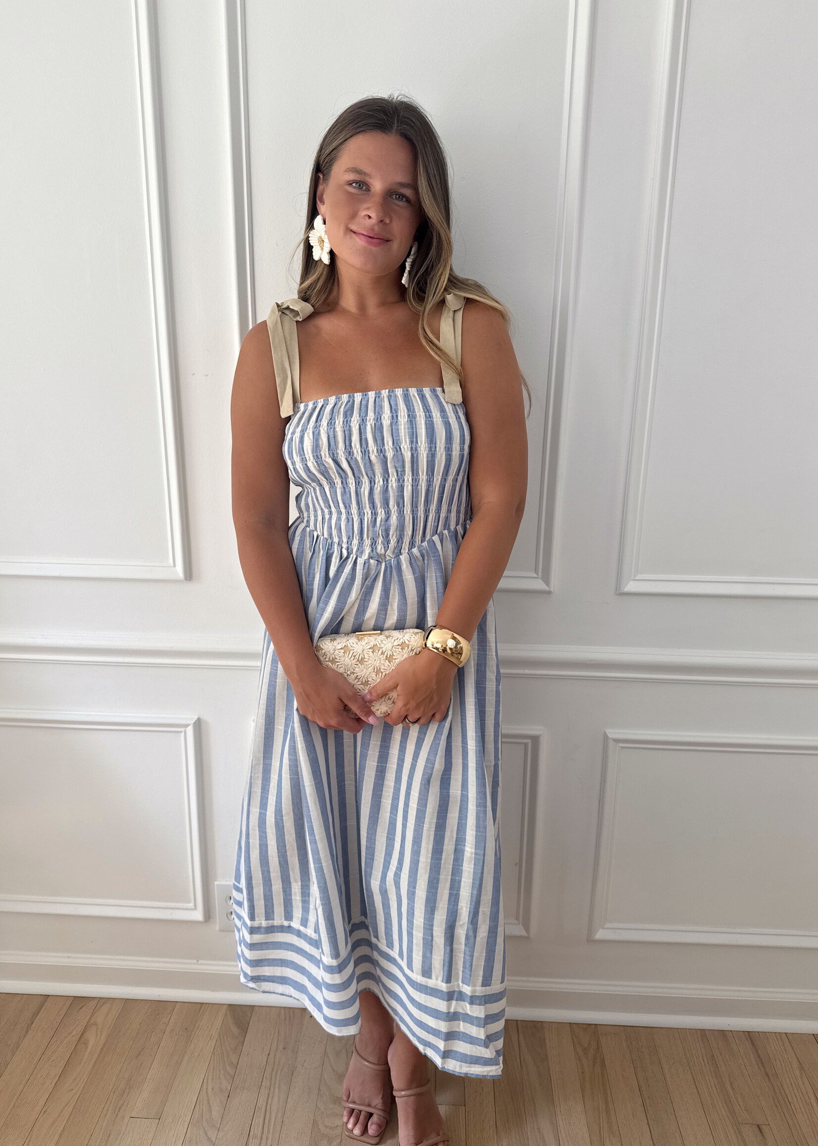 Adrianna Striped Tie Strap Midi Dress