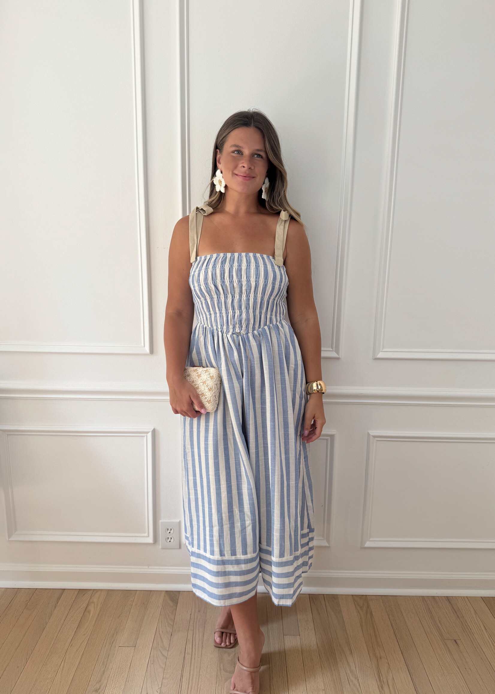 Adrianna Striped Tie Strap Midi Dress