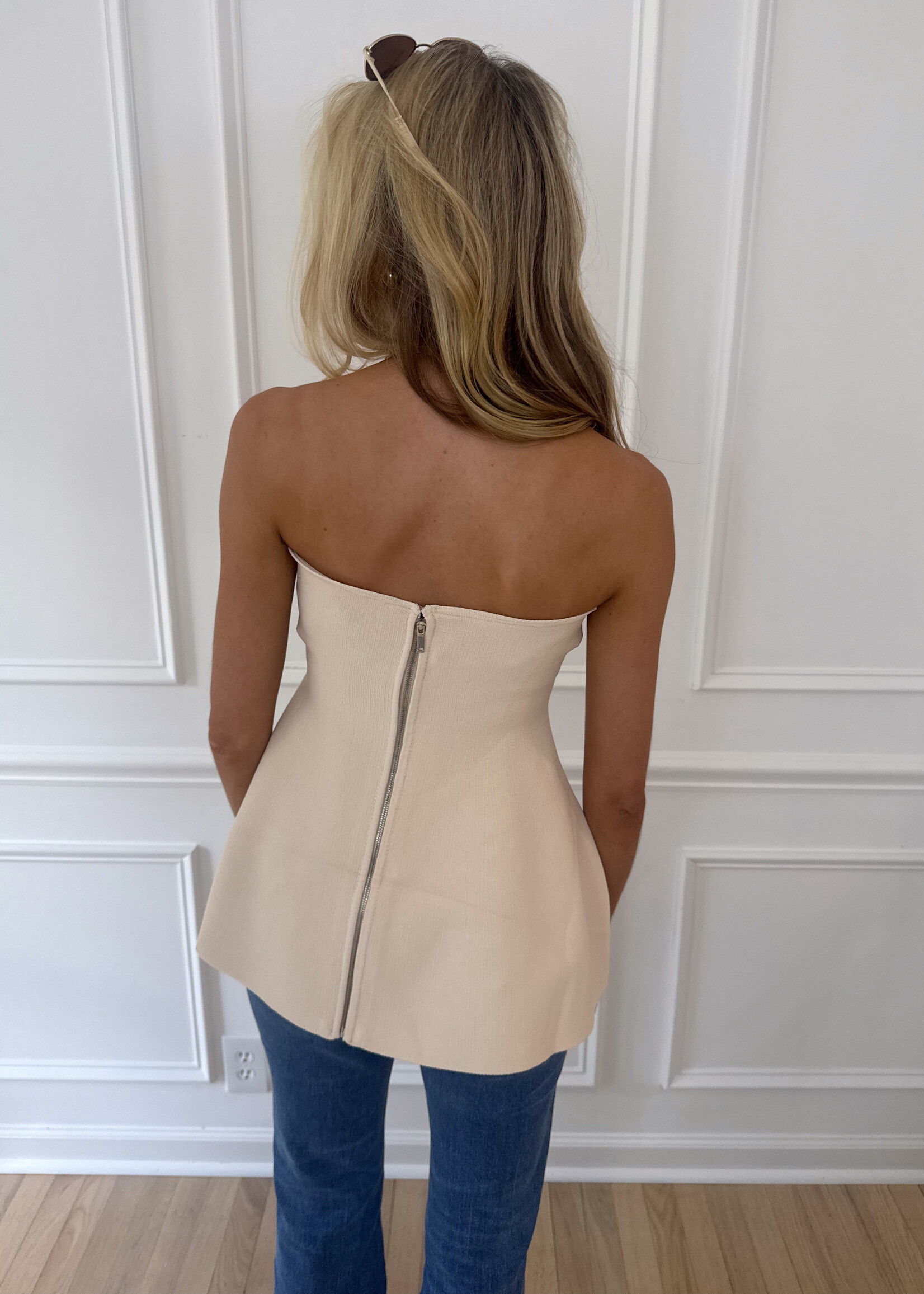 Carson Strapless Knit Peplum Top