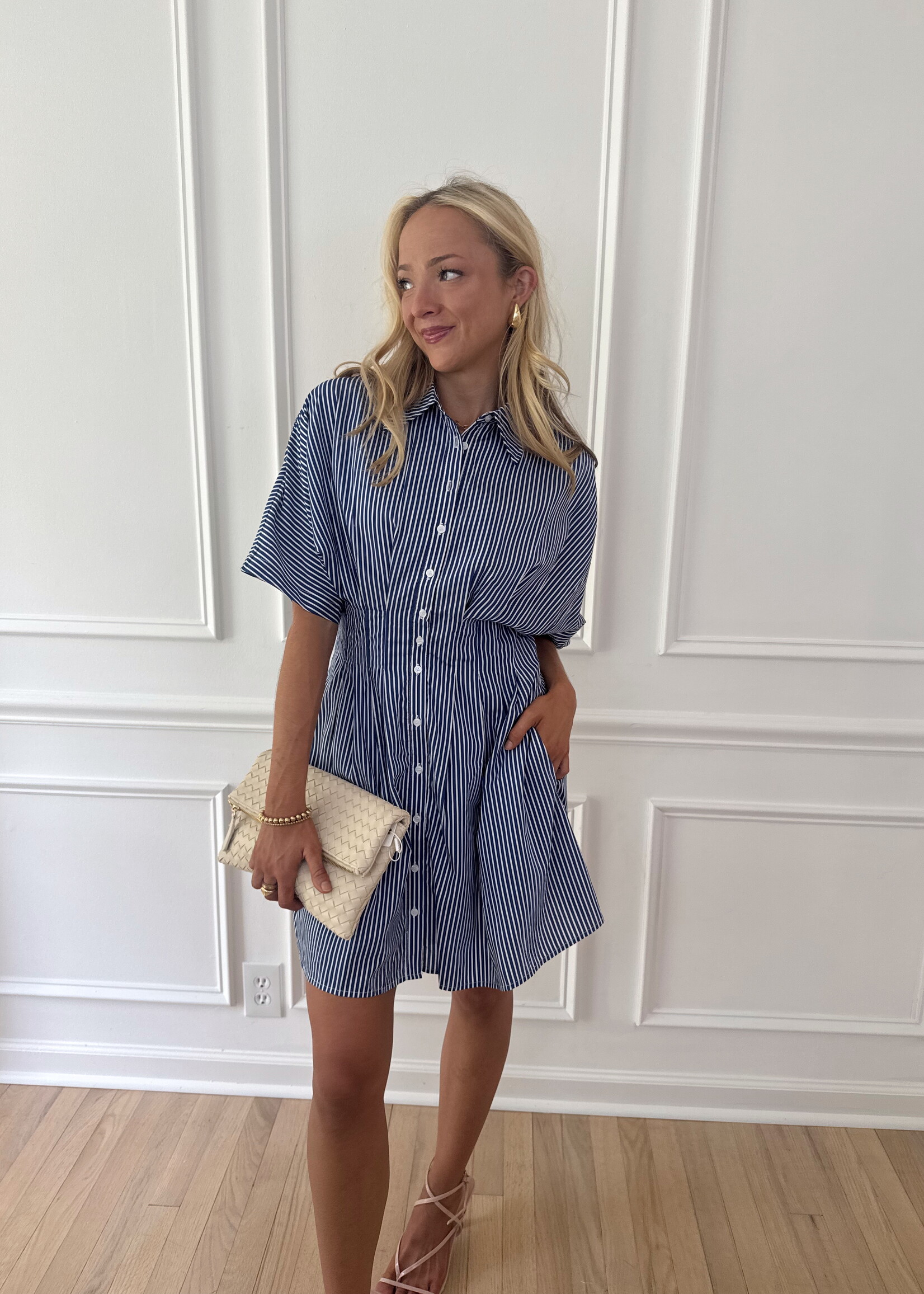 Carkin Striped Pleated Mini Dress