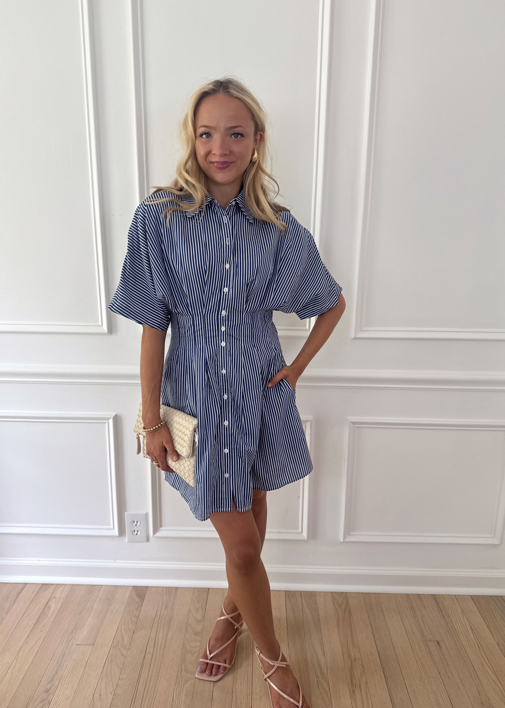 Carkin Striped Pleated Mini Dress