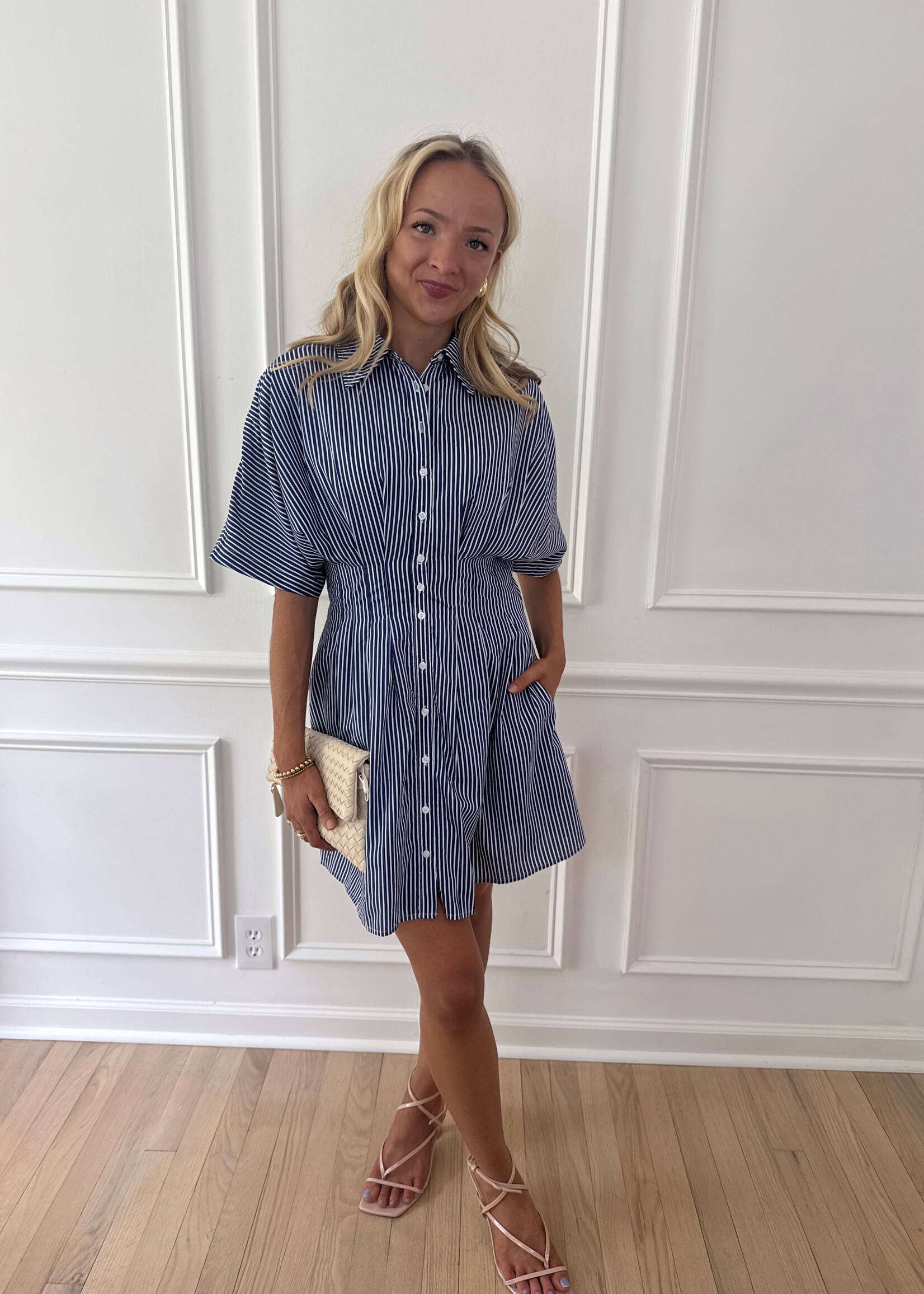 Carkin Striped Pleated Mini Dress