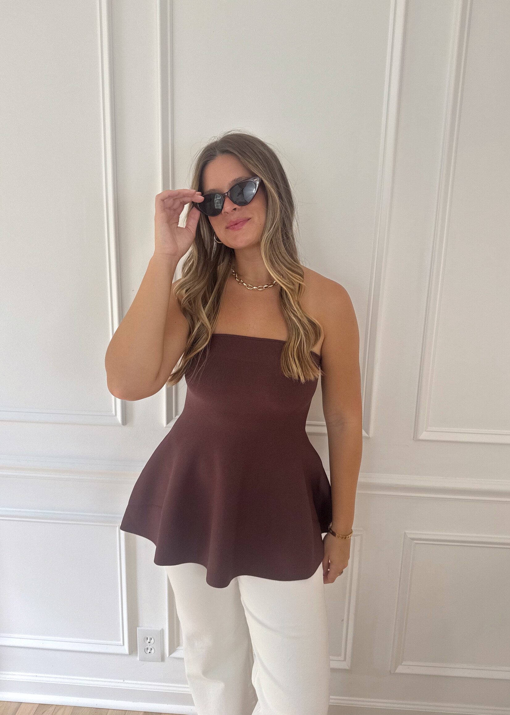 Angelica Strapless Knit Peplum Top