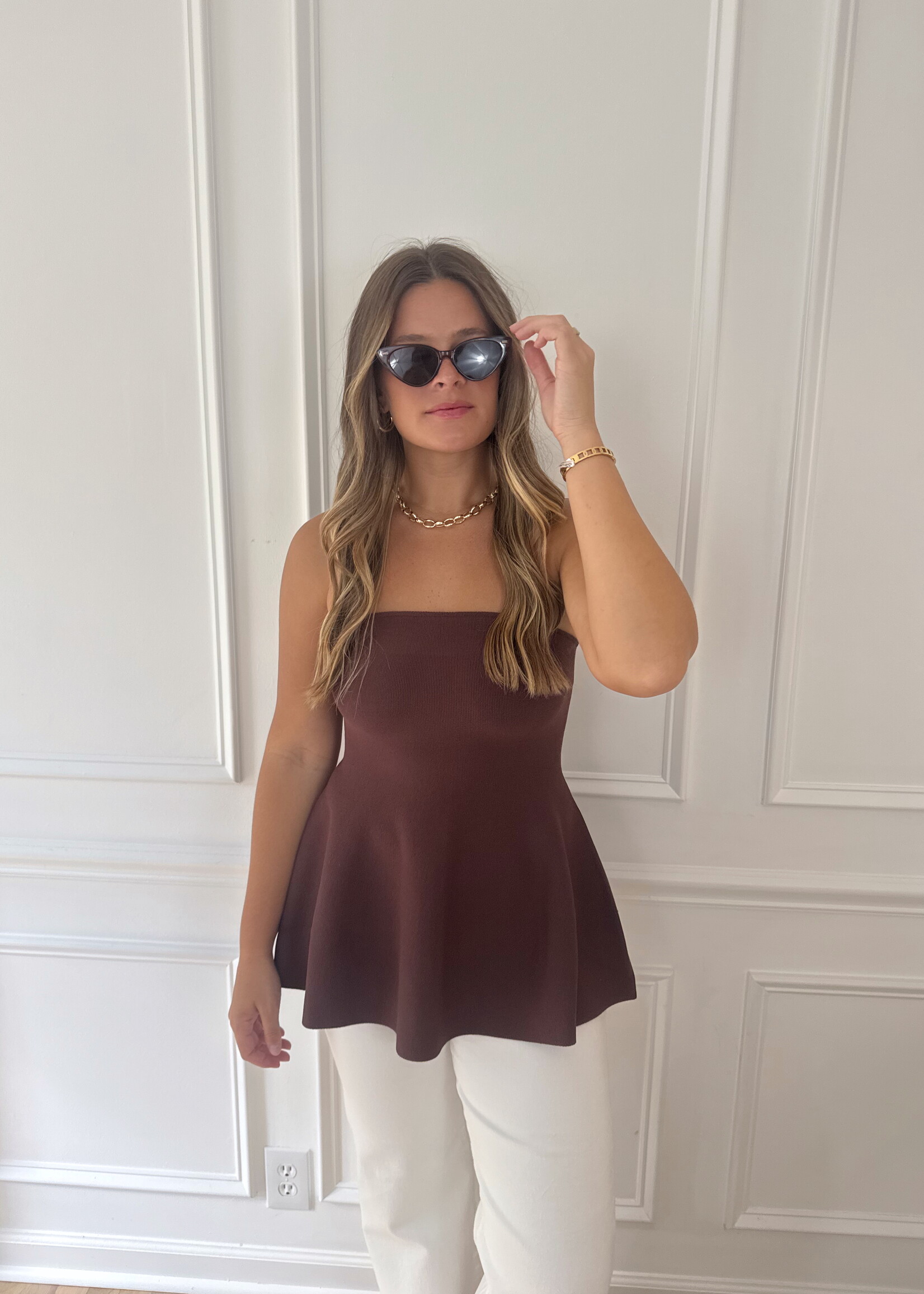 Angelica Strapless Knit Peplum Top