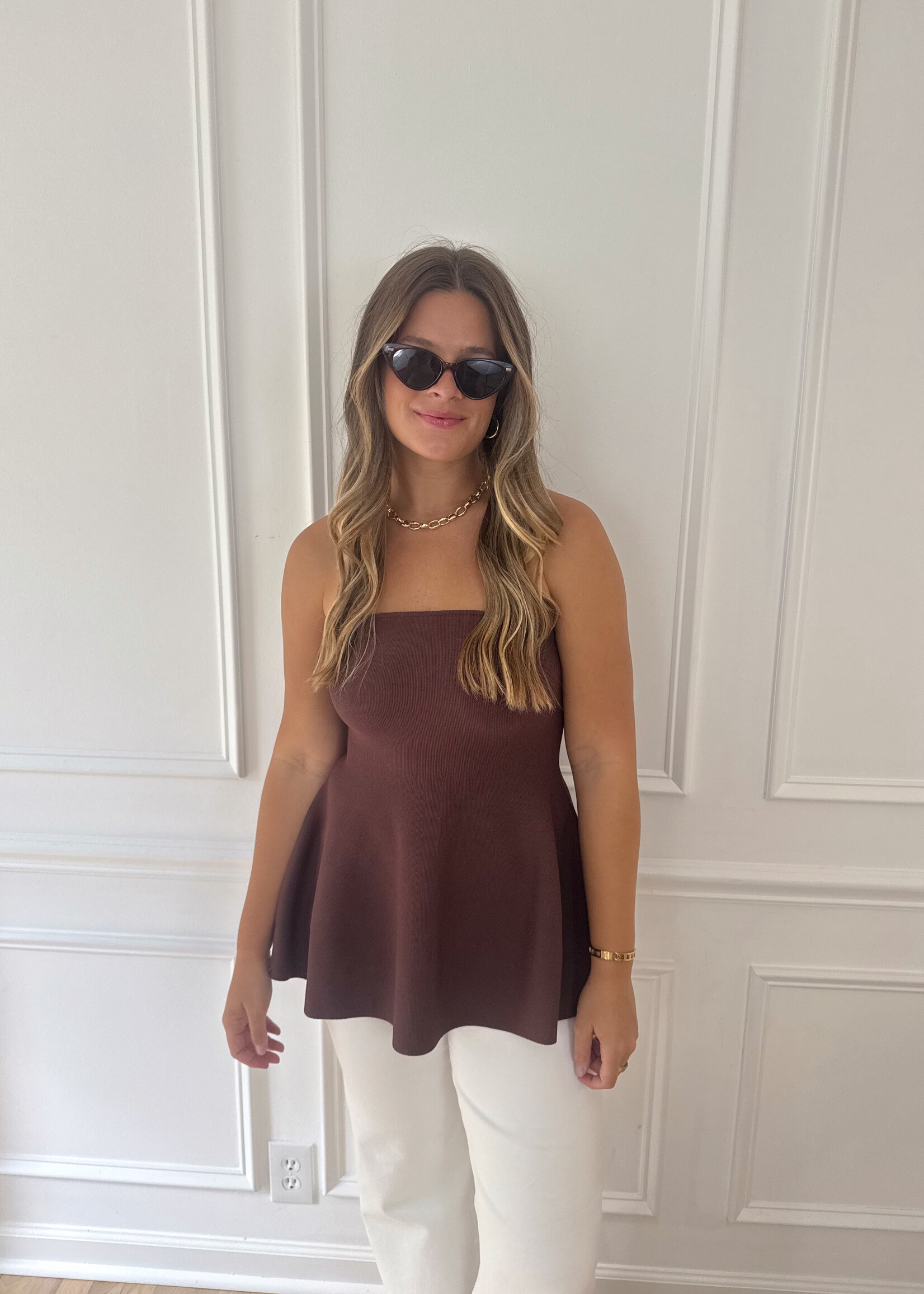 Angelica Strapless Knit Peplum Top